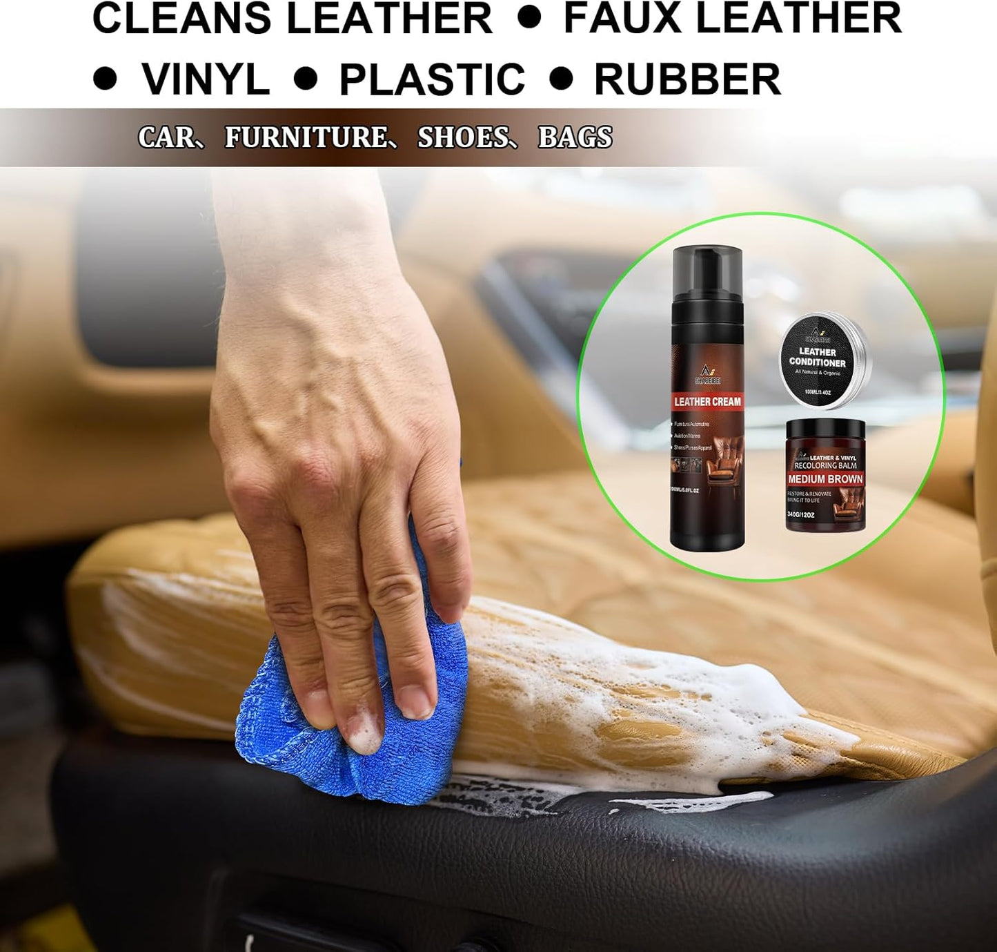 Leather Recoloring Balm Set,Leather Cleaner Restore Conditioner Mink Oil for Leather Repair Kit for Furniture Couches -Revives Repairs Scratches Leather Dye Furniture Polish (Dark Gray)