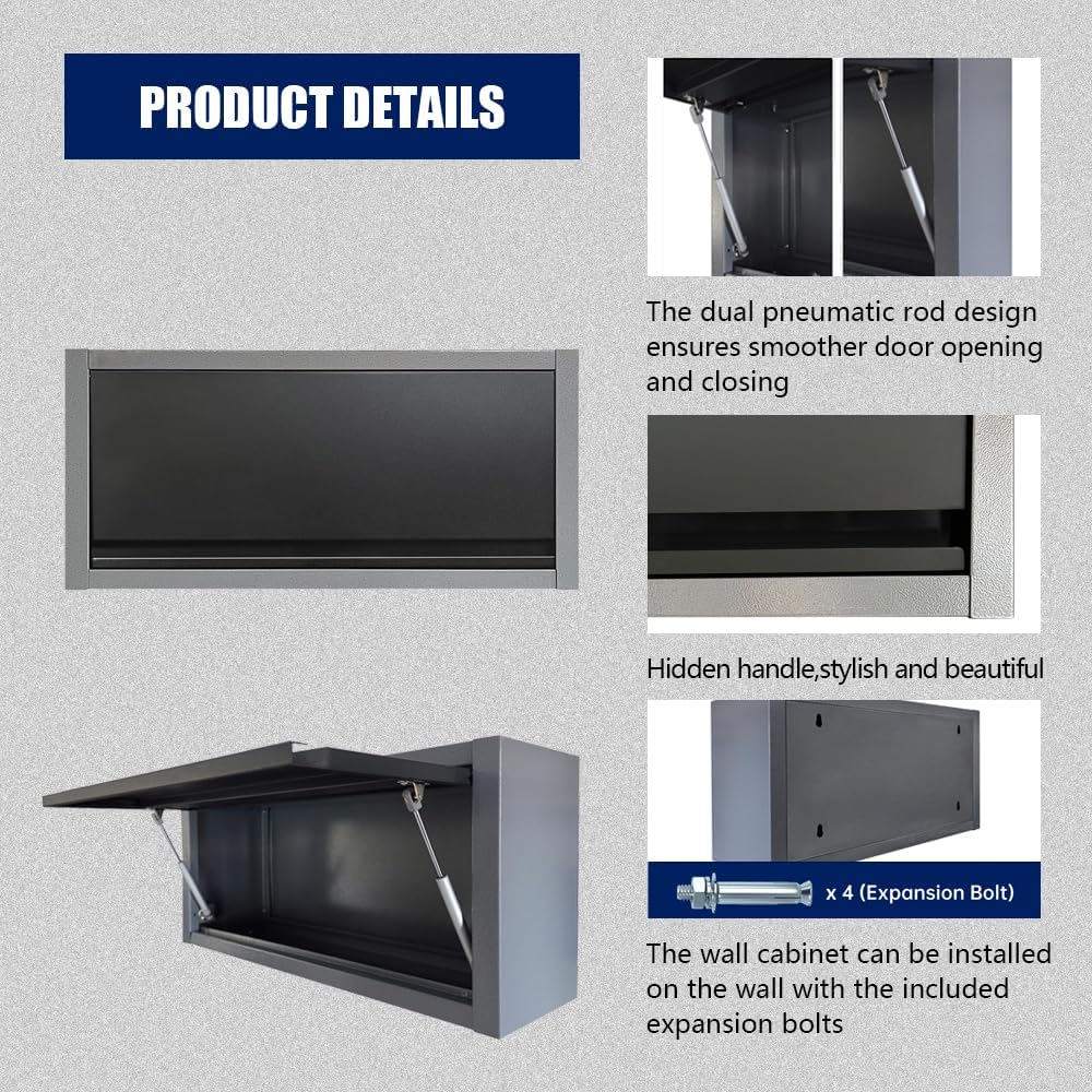 JZD Metal Hanging Upper Tool Storage Cabinets,Wall Mounted Garage Chest