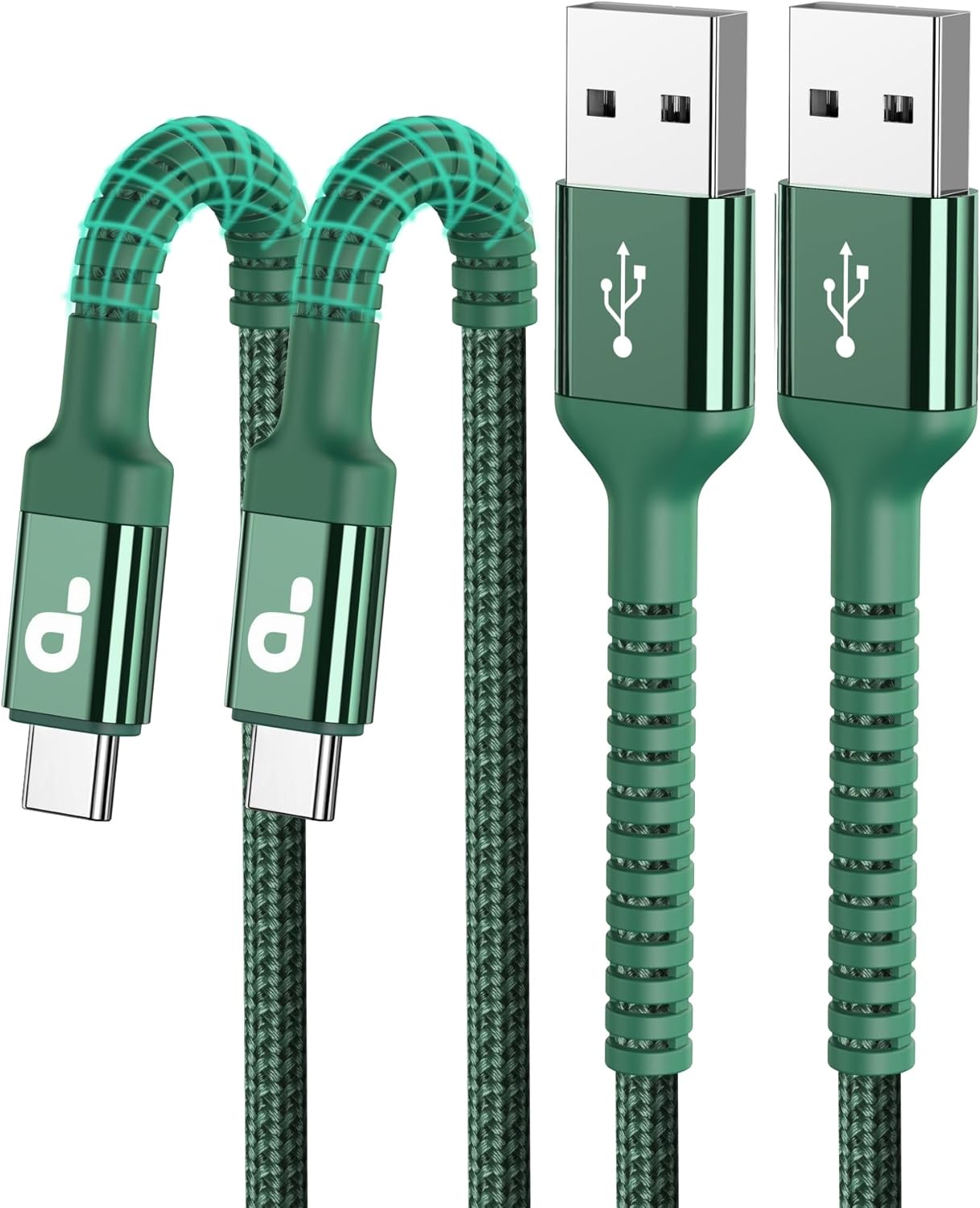 USB to USB C Cable Fast Charging 6FT, USB A to USB C Charger Cord, Upgraded Extra Durable Braided USBC Cable Compatible with iPhone 16 15 Pro Max,Samsung Galaxy S10 S9 Plus, LG and More -Green 2 Pack