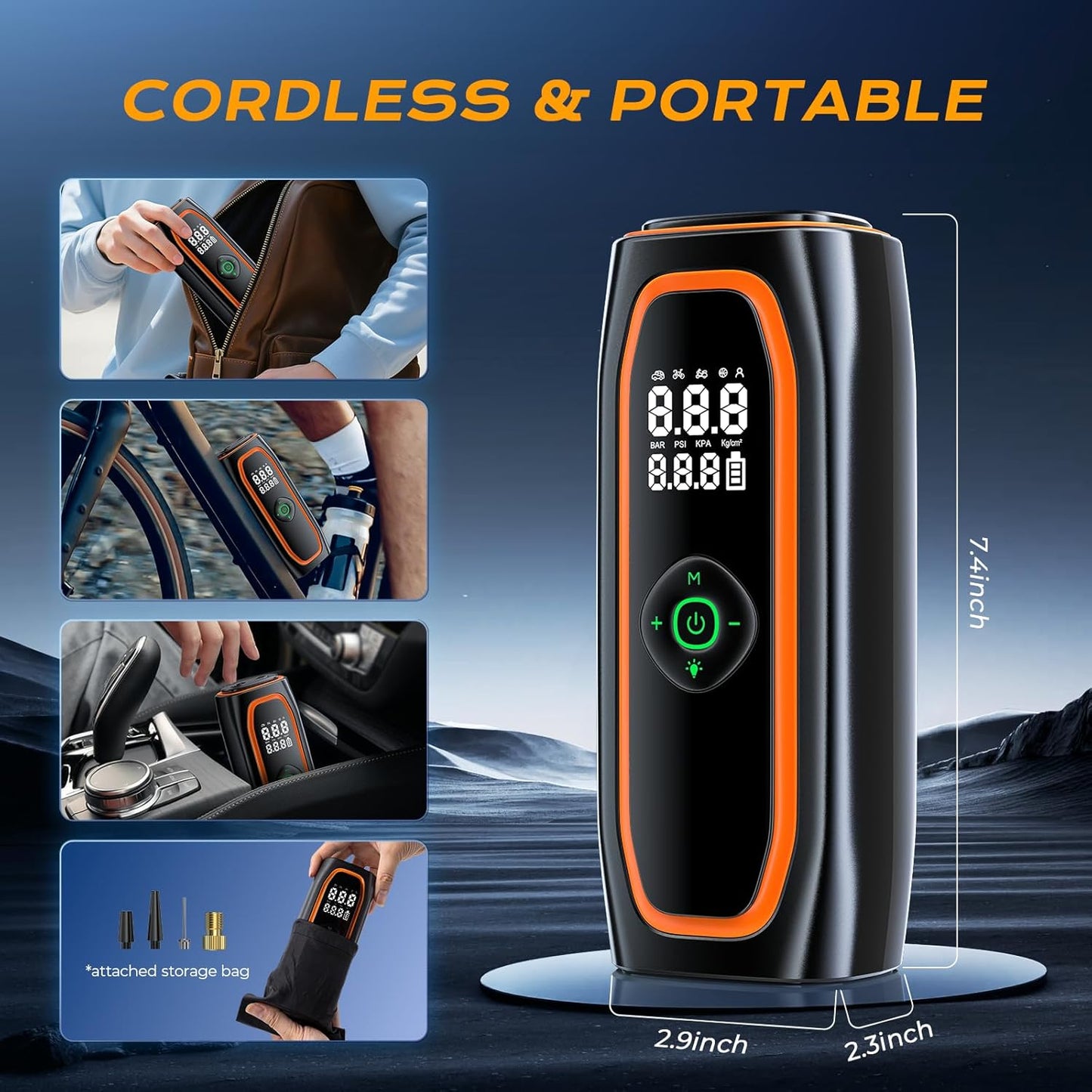 Tire Inflator Portable Air Compressor, 220PSI Air Pump for Car Tires with 26000mAh Battery, One Click Smart Air Pump Tire Inflator for Car, Motorcycle, Bicycle and More with Tire Pressure Gauge