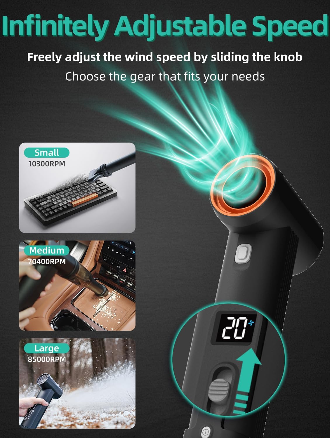 Kica JetFan Max – Turbo Dryer Blower for Car, Cordless Leaf Blower, 205 MPH, 31.75oz Max Thrust, Cordless, Stepless Speed Control for Patio Cleaning, Lawn Care and Car Drying