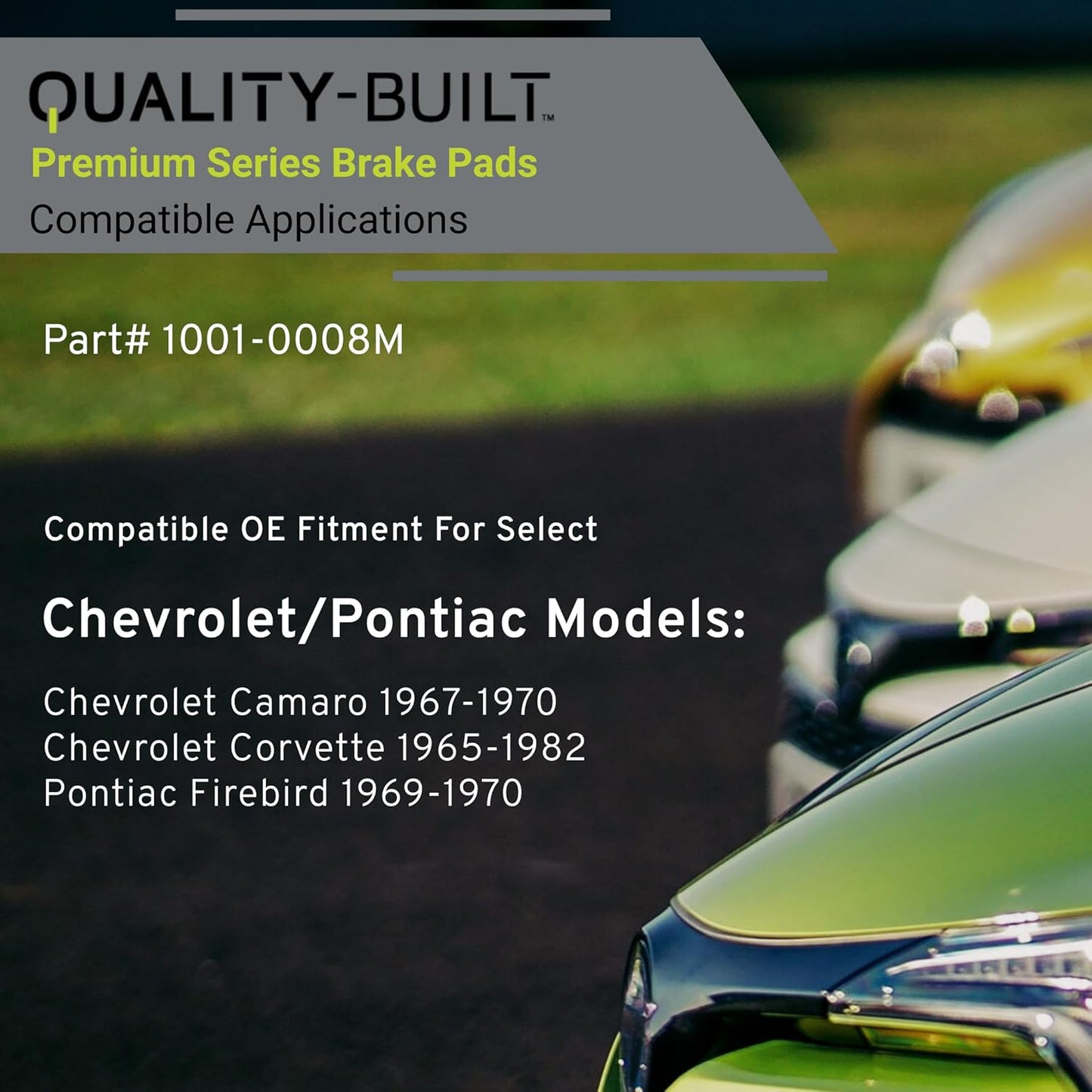 Premium Semi-Metallic Front Brake Pads (1001-0008M) Compatible with Chevrolet Camaro 1967-1970, Chevrolet Corvette 1965-1982, Pontiac Firebird 1969-1970