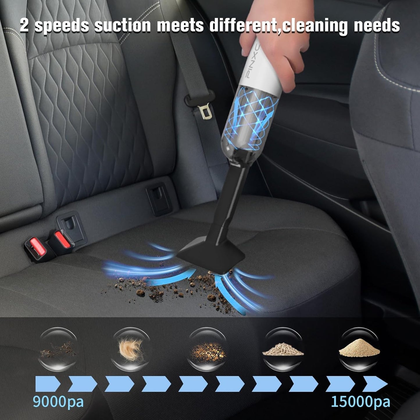 Mini Vacuum Cleaner Cordless 15000PA High Power,Handheld Car Vacuum, 5 in 1 Portable Vacuum for Car, Home & Pet Hair, Type-C Rechargeable, LED Display,Up to 30 Mins Runtime, Multi-Nozzles
