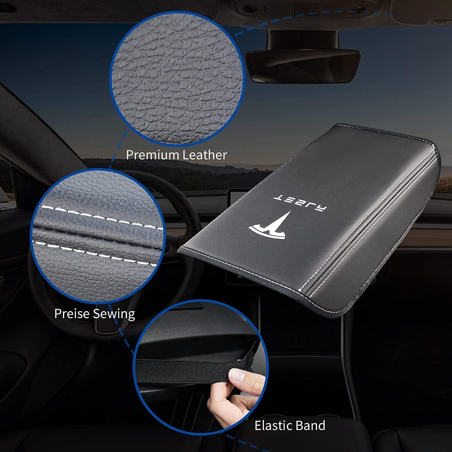 Car Armrest Cover for Tesla Model 3 Y Leather Center Console Armrest Box Cover Anti-Scratch Protector Pad Interior Accessories for Tesla Model 3 Model Y 2017-2023