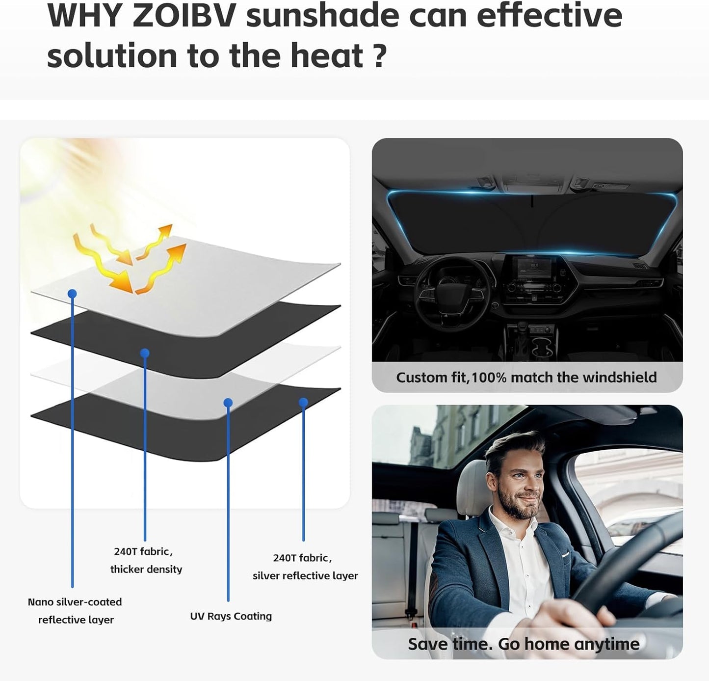 Sun Shade Sunshade for Subaru Outback Windshield Cover,4-Layer Front Window Shade Custom fit 2020-2024 2025 Outback SUV,Base,Premium,Limited,Touring Sun Visor 240T Retractable Shade Car Accessories