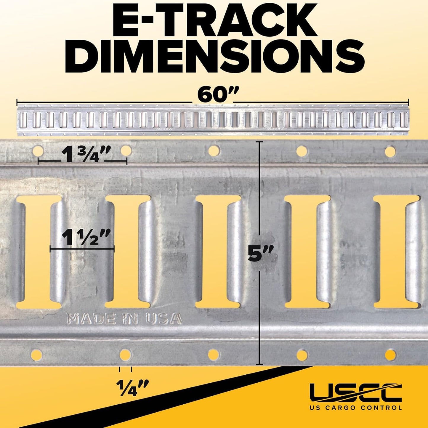 US Cargo Control E Track, Made in USA, 12 Gauge Steel, 5 FT Galvanized Rails (4-Pack), Horizontal E-Track Rails for Trailers, Garages, Cargo Vans, 6,000 Pounds Break Strength Per Slot