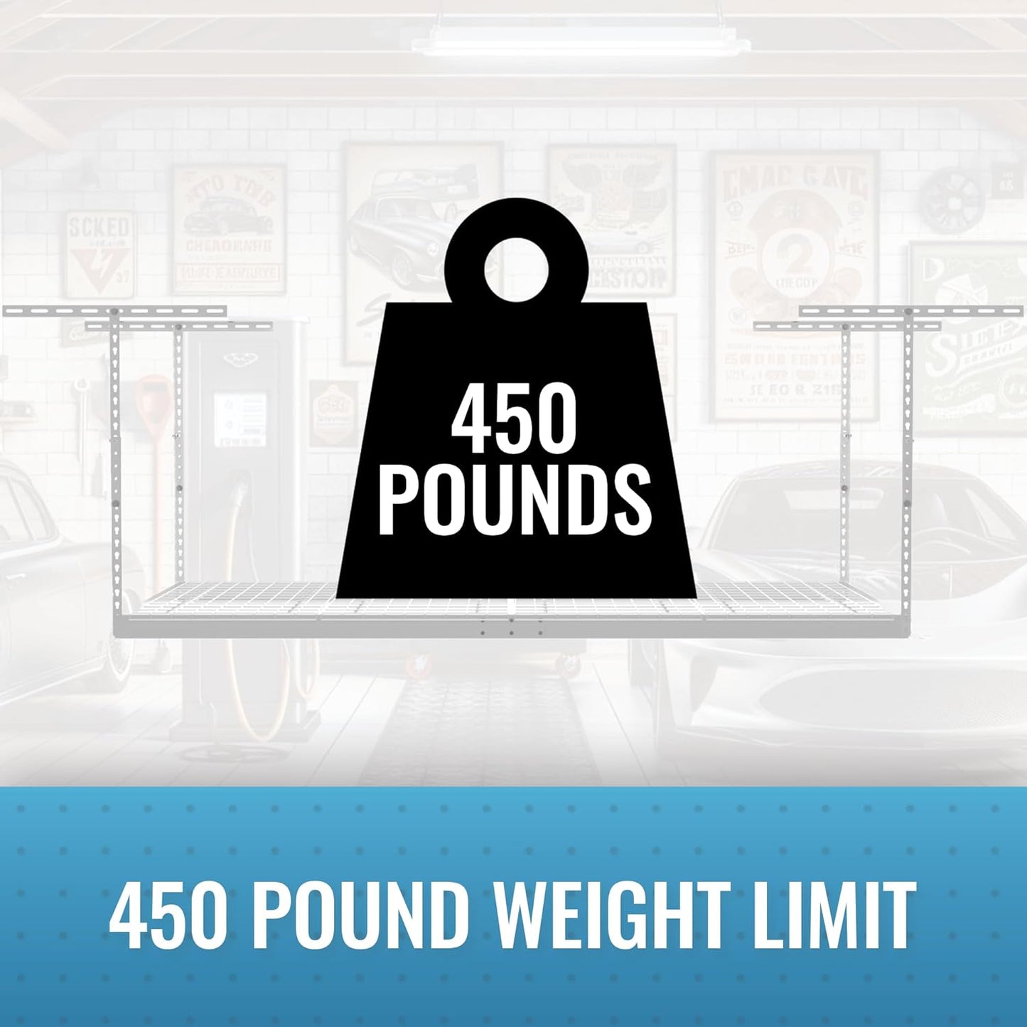 MonsterRax Overhead Garage Storage Racks 3x8’ Ceiling Mounted Shelving, Adjustable Hanging Organizer, Heavy Duty Steel, Holds 500 Pounds, Color: White, Adjustable from 24"-45" off the Ceiling