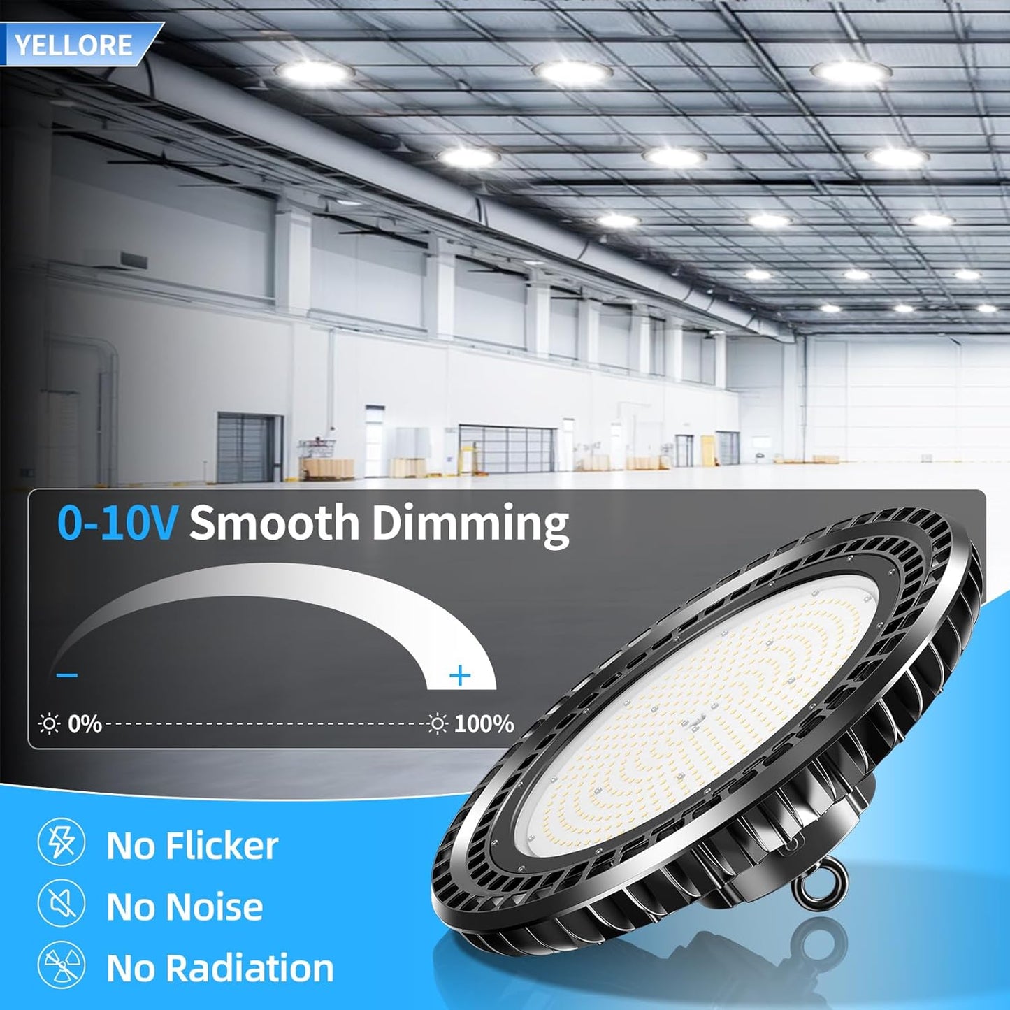 9 Pack 500W LED High Bay Light 72,500LM DLC ETL Listed Industrial Grade UFO Light Dimmable IP65 Waterproof 5000K Commercial Bay Lighting for Warehouse Garage Factory 110V 120V