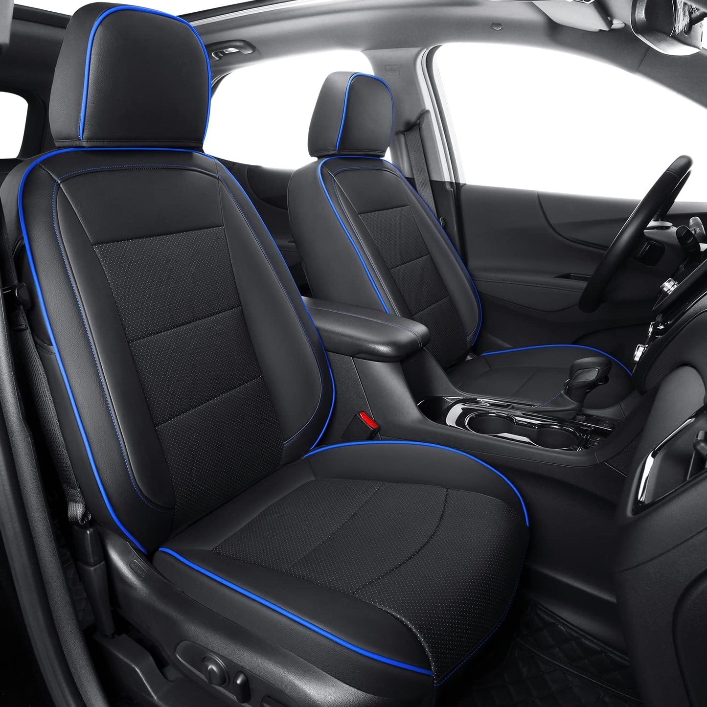 RISINGSTAR Terrain Seat Covers, fit for 2018-2024 GMC Terrain SUV with Rear Split Seats, Water Proof Faux Leather(Full Set, Black&Blue)