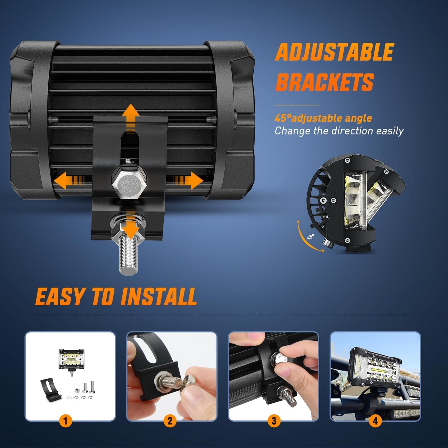 Nilight Side Shooter Light Bar 4.3 Inch Triple Row Spot Flood Combo for Off Road Fog Driving Work Lighting on Truck SUV ATV UTV