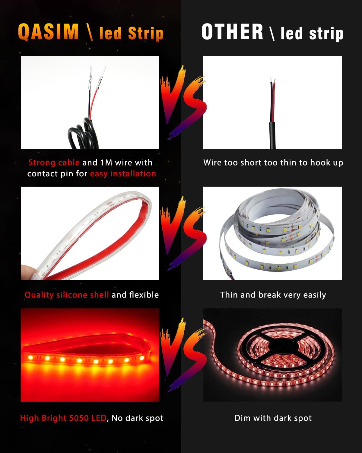 Qasim Car LED Strip Light 12V Red 12.5''/32CM for Golf Cart Underglow Boats Vehicle Automotive Truck Van Motorcycle Footwell Lighting IP67 Waterproof, Pack of 6