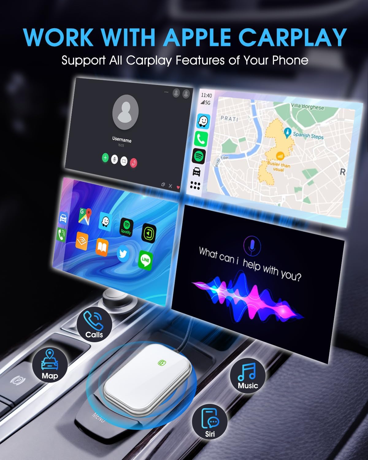 Wireless CarPlay Adapter - Fast & Stable Connection for Carplay Wireless Adapter Convert Factory Wired to Wireless CarPlay Dongle Plug & Play Car Play Fit for iPhone iOS 10+ (Dark Silver)