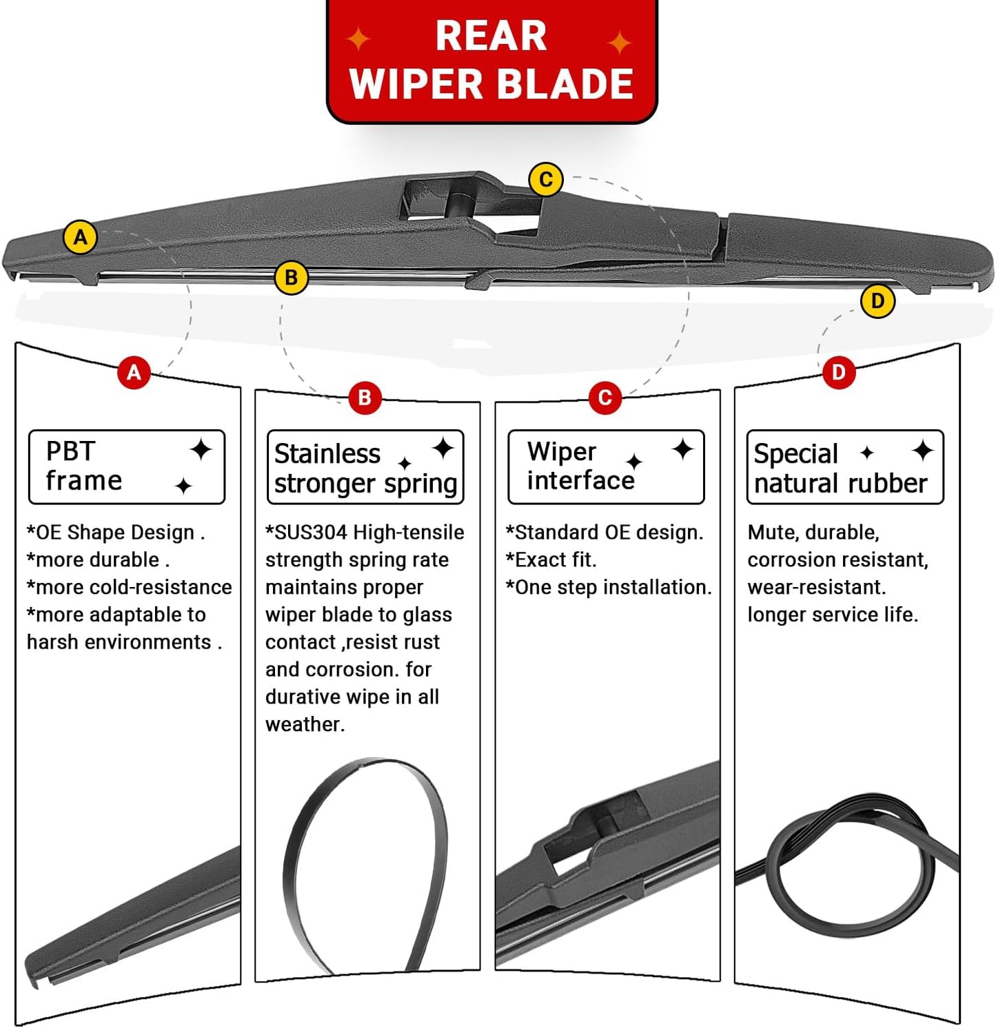 Windshield Wiper Blades Replacement for Toyota RAV4 2013 2014 2015 2016 2017 2018 Original Factory Quality Front Rear Wipers Blade Set for My Car - 26" 16" 10" (Pack of 3)
