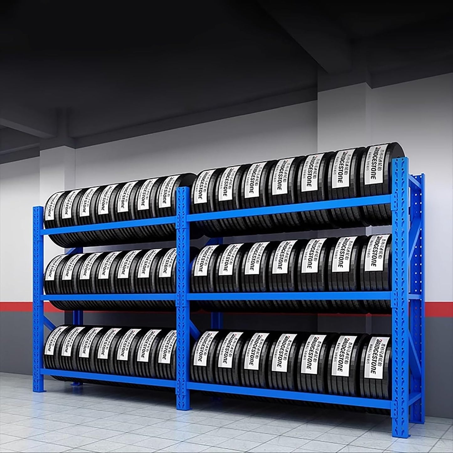 Adjustable Height Tire Storage Rack for Garage, Maximum Load 1100 lbs, Blue, 3 Tiers(78.7x23.6x78.7in)