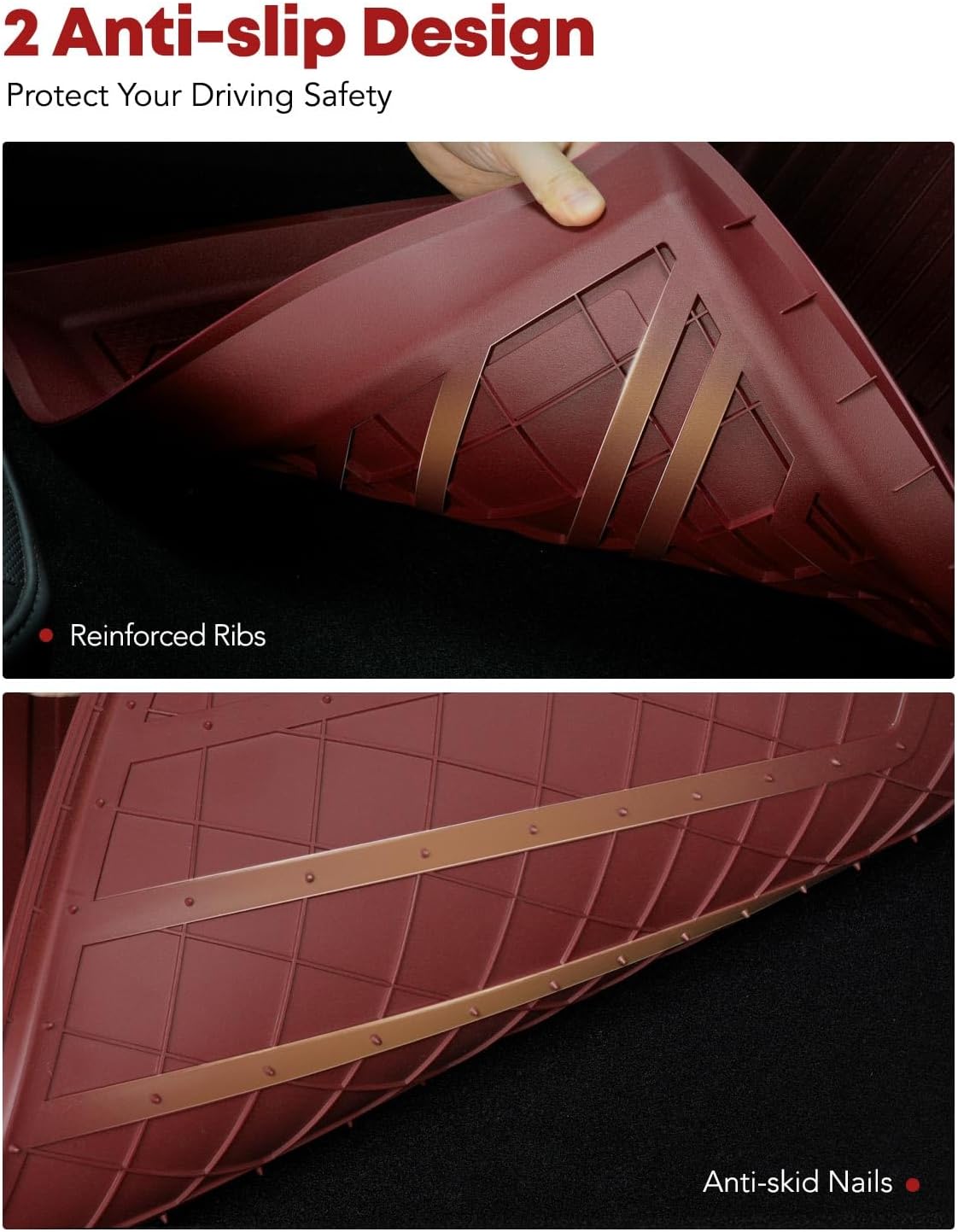 YHTAUTO Custom Fit Red Car Floor Mats for Tesla Model Y 2025-2020 5 Seater, All Weather TPE Car Mats Carpet, Front Rear Trunk Cargo Storage Liner Mats, Anti-Slip Waterproof, Set of 6