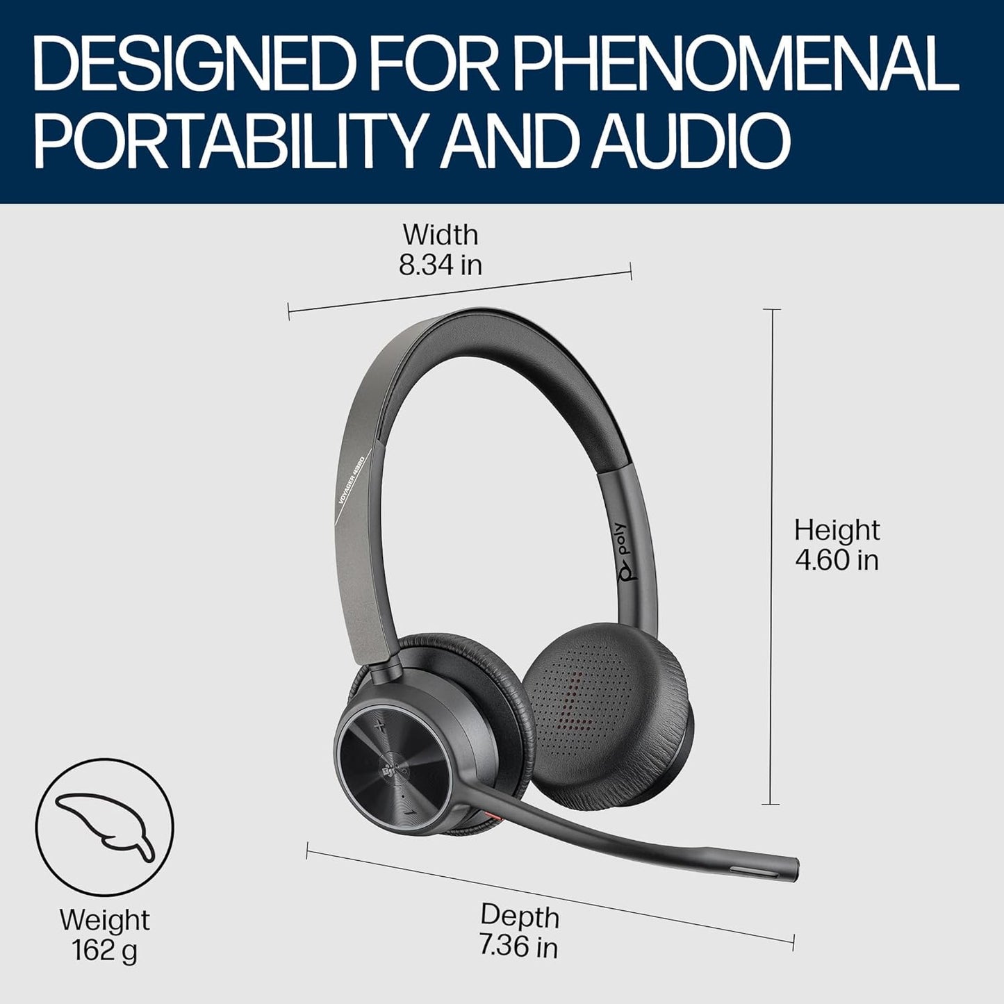 Poly Voyager 4320 UC Wireless Headset (Plantronics) - Stereo Headphones w/Noise-Canceling Boom Mic - Connect PC/Mac/Mobile via Bluetooth - Works w/Teams (Certified), Zoom, & More - Amazon Exclusive
