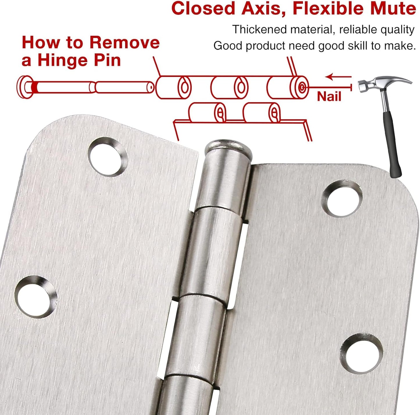 30 Pack Satin Nickle Door Hinges Brushed 3.5 Inch Interior Rounded 5/8" Radius 3-1/2" Flat Iron Hinge Hardware House Bifold Table Farmhouse Bedroom Office Living Room Decor 3½" Accessories for Doors
