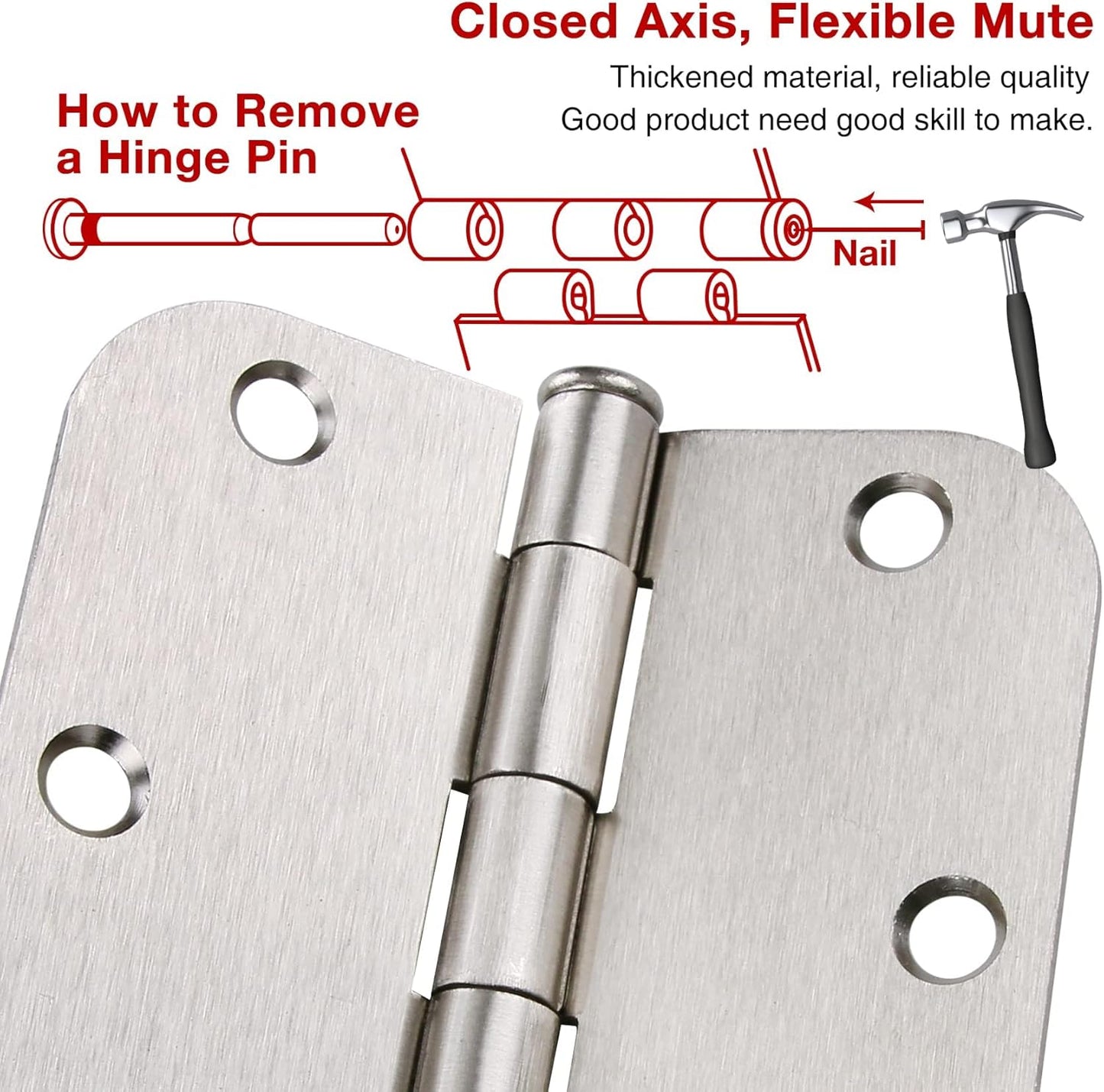 36 Pack Rounded Brushed Nickel Door Hinges 3.5 Inch x 3 ½" 5/8" Radius 3 1/2" Satin Hinge Flat Bifold Easy Install for Bed Room Pantry Clean Glass Glass French Interior Wood Doors,Table,Hardware