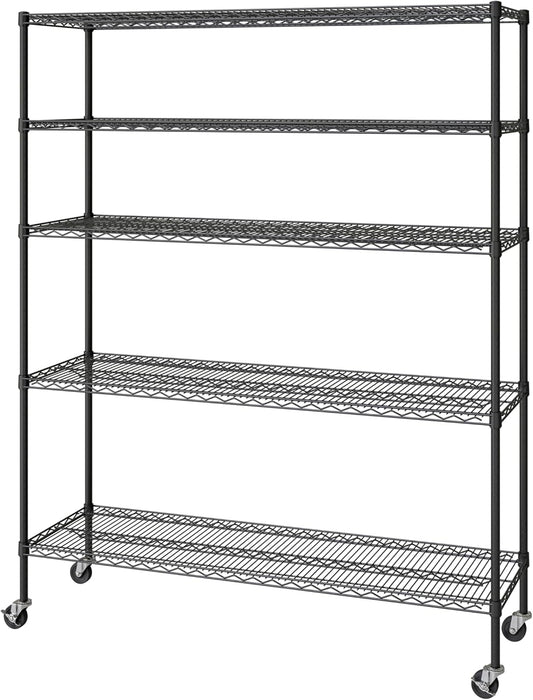 Seville Classics UltraDurable Heavy Duty NSF Solid Steel Wire Rack Storage Unit, Organizer for Garage, Warehouse, Office, Restaurant, Classroom, Kitchen, Black, 5-Tier Shelving, 60" W x 18" D