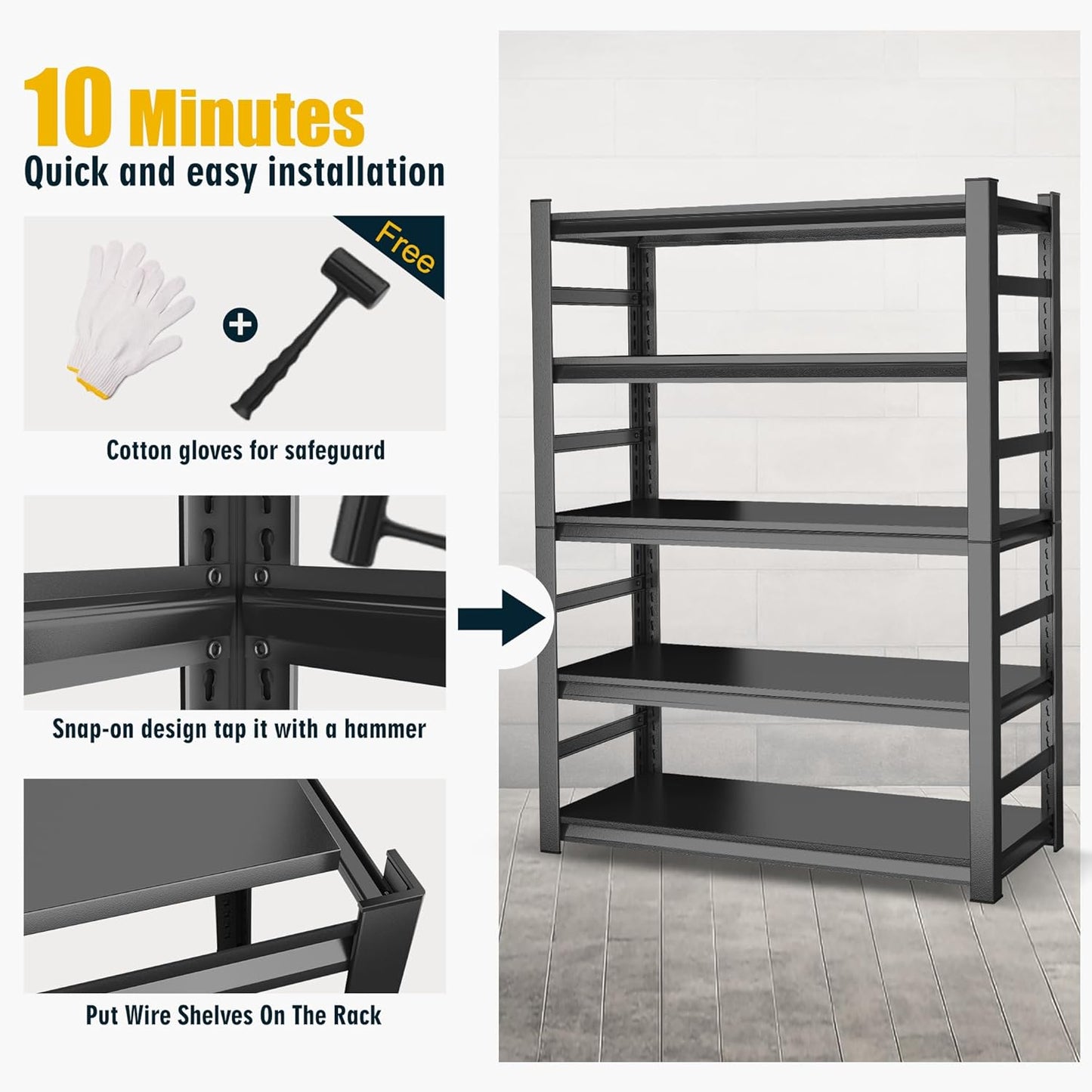 78"H Garage Shelving Heavy Duty Shelving Units, 3500LBS Large Capacity Adjustable 5 Tier Metal Garage Storage Shelves Industrial Shelf Rack for Warehouse and Basement, 18"Dx 47.2"Wx78"H, Black