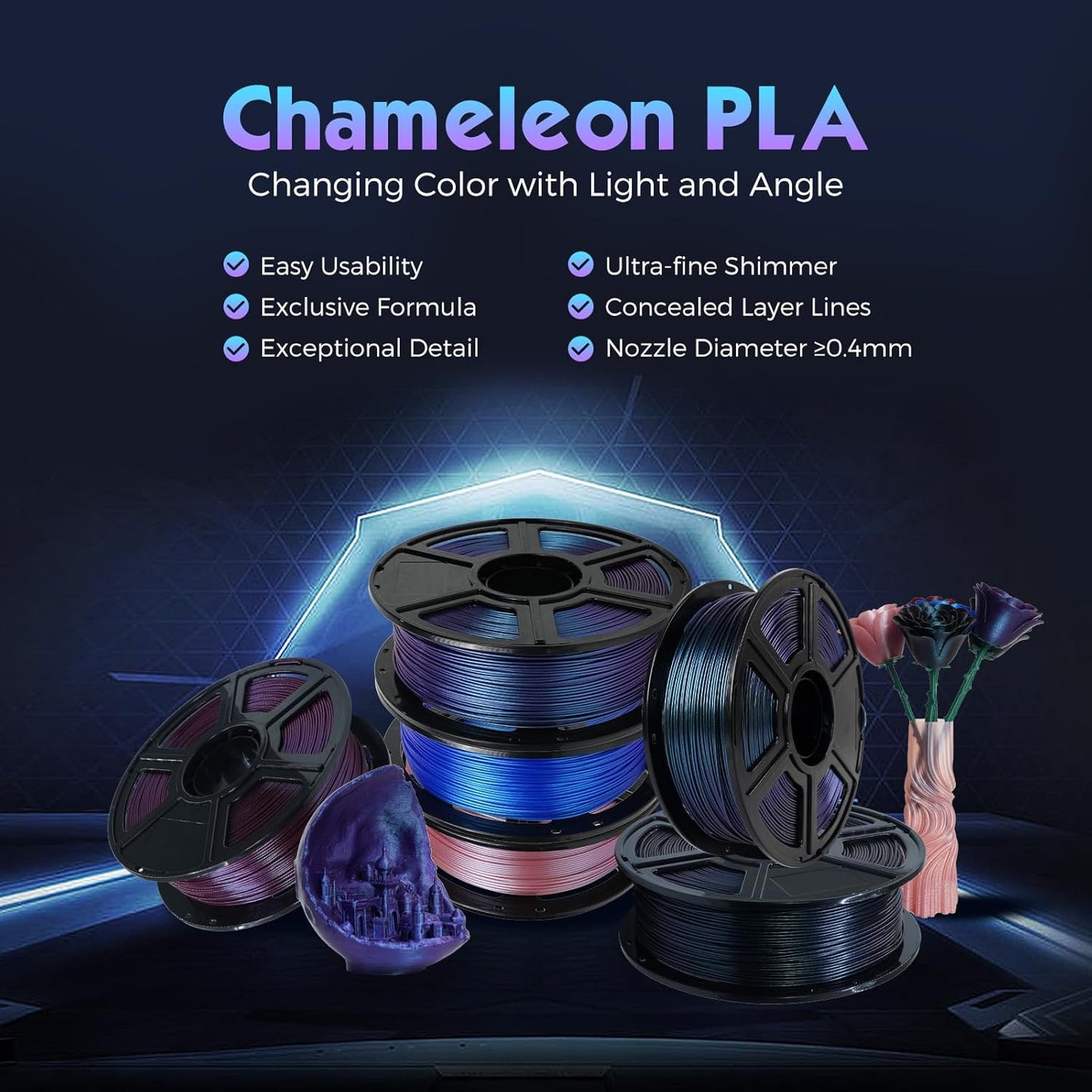 FLASHFORGE PLA Filament 1.75mm +/- 0.02mm Marsala, Color Changeable 3D Printer Filament 1kg (2.2lbs), Chameleon 3D Printing Filament Changing Colors with Light and Angle