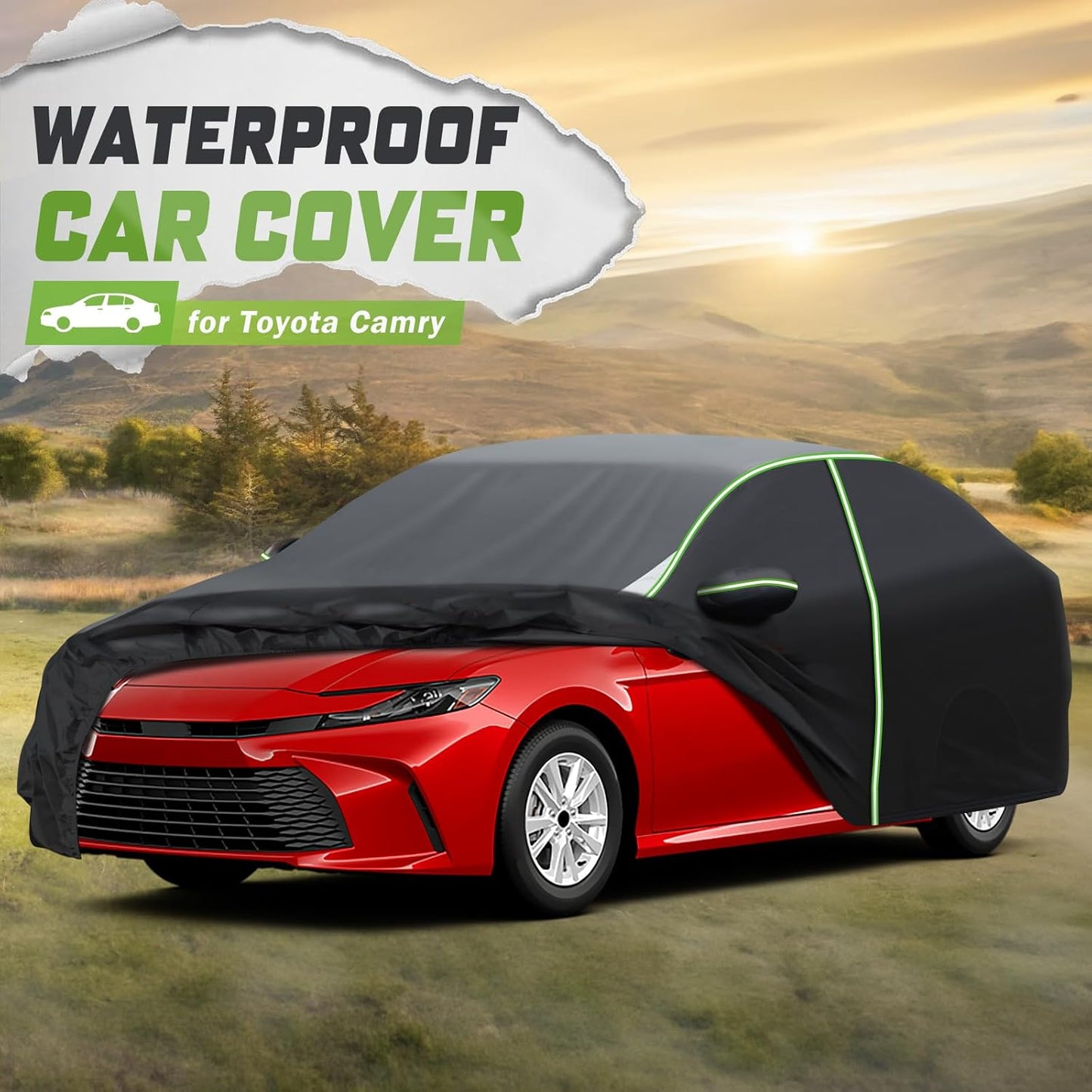 Mixsuper Liner Car Cover for Toyota Camry 1987-2025, 7 Layers Waterproof Car Cover Accessories for Camry with Zipper Door, Windproof Straps, Reflective Strips, Anti-UV, All Weather