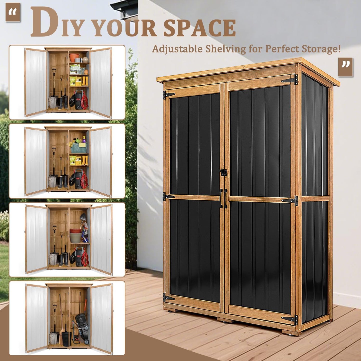 Outdoor Storage Cabinet Waterproof, Outside Cabinets Weatherproof with Shelves, Garage Storage Cabinet Patio Backyard Garden Storage Shed Tool Organizer