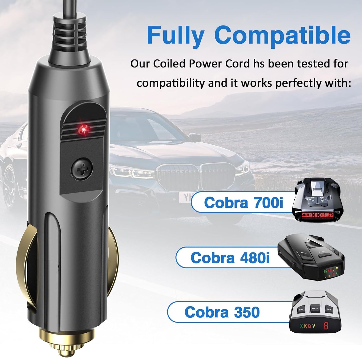 Radar Detector Power Cord Compatible with Cobr RAD 350 380 450 480i 700i XRS9370 XRS955 XRS5300 XRS7700 Radar Laser Detector, Radar Detector Power Cable with DC3.5 Interface 6.5ft