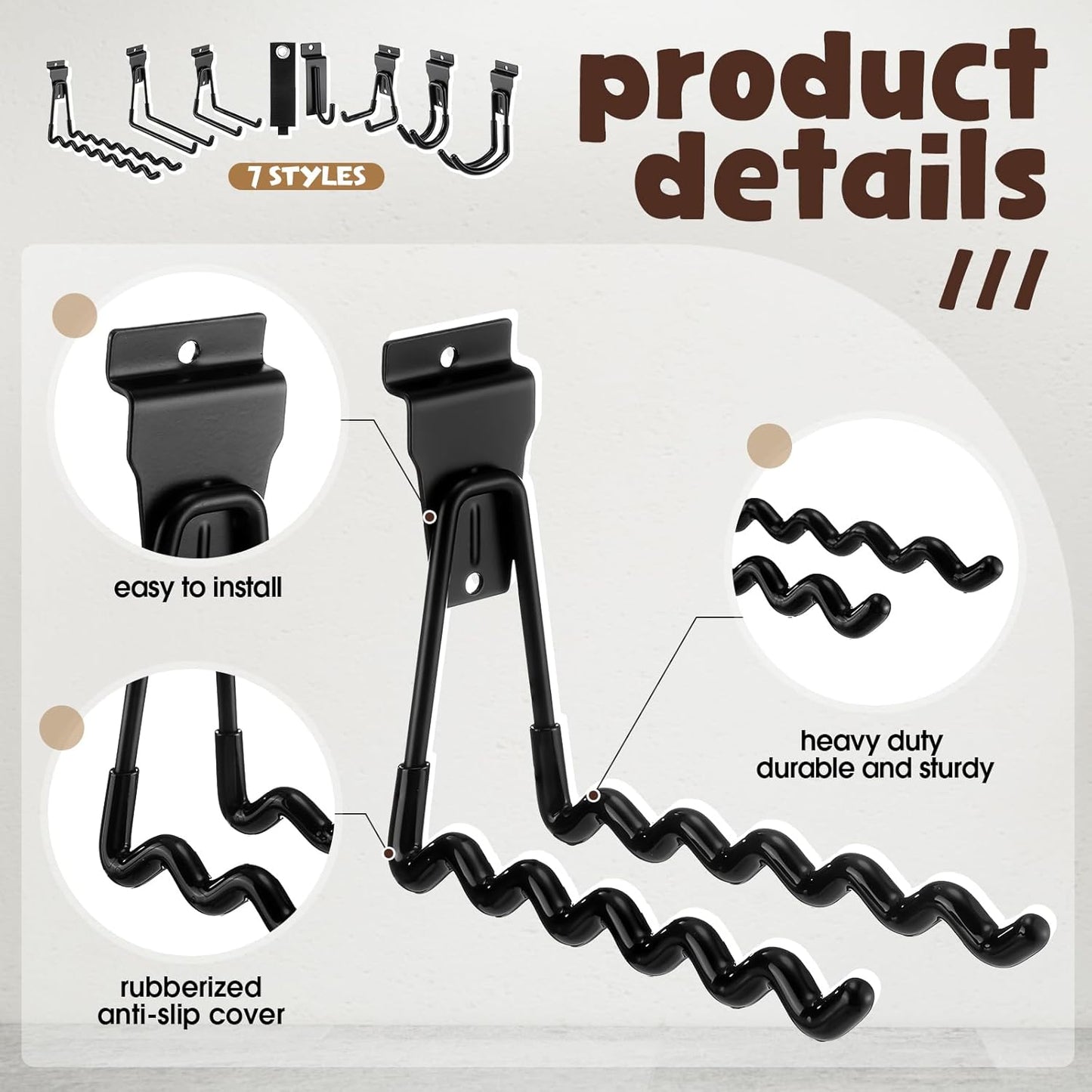 Landhoow 26 Pack Slatwall Accessories, 24 Pcs Multi Size Heavy Duty Slat Wall Hanging Hooks & Hangers with 2 Pcs Storage Straps for Storage Garage Wall Organization Garden Home Slatwall Paneling