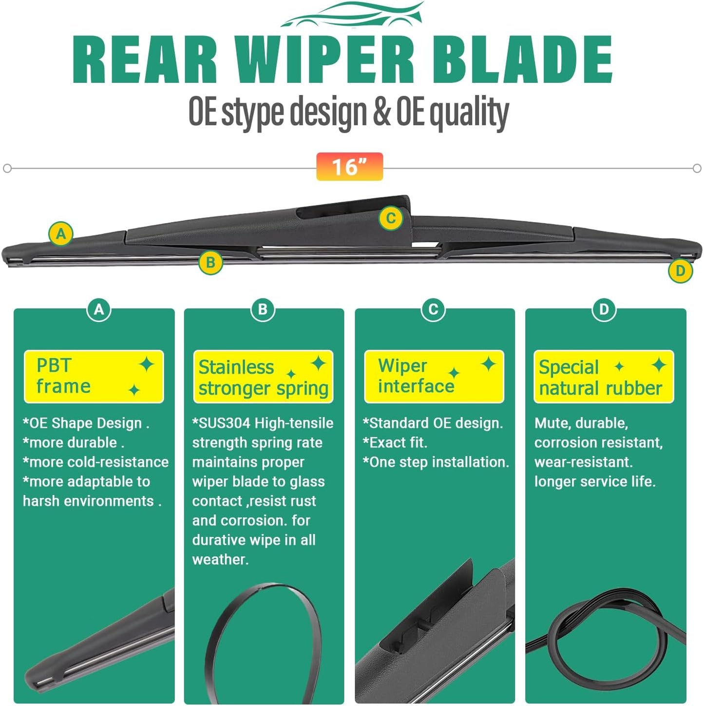 22" 22" 16" Windshield Wiper Blades Replacement for Lincoln Navigator 2009 2010 2011 2012 2013 2014 2015 2016 Premium All Weather Front Rear Wipers Set - OEM Quality (Pack of 3)