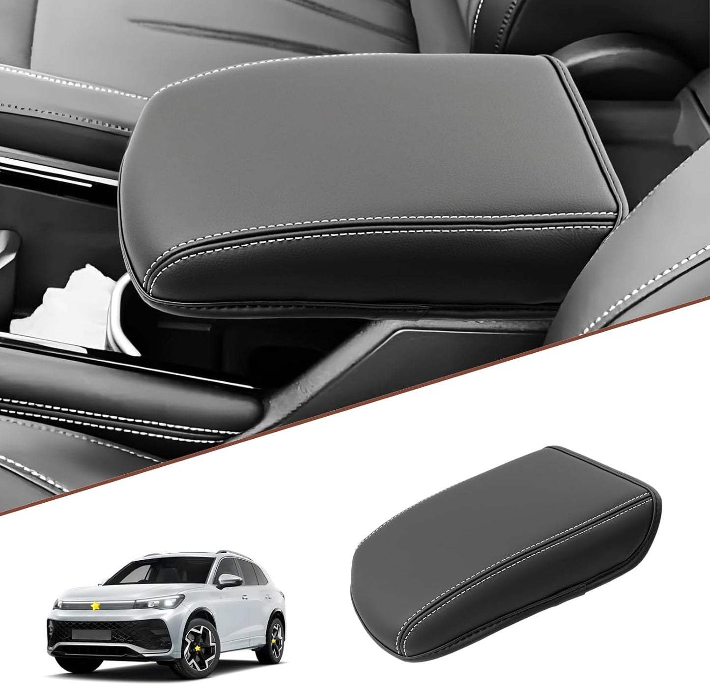 SKTU for 2025 VW Tiguan Accessories Center Console Cover for 2025+ Volkswagen Tiguan (S/SE/SE R-Line Black/SEL R-Line) Armrest Cover 2025 Tiguan Accessories 2025 Tiguan Console Cushion (Thickened)