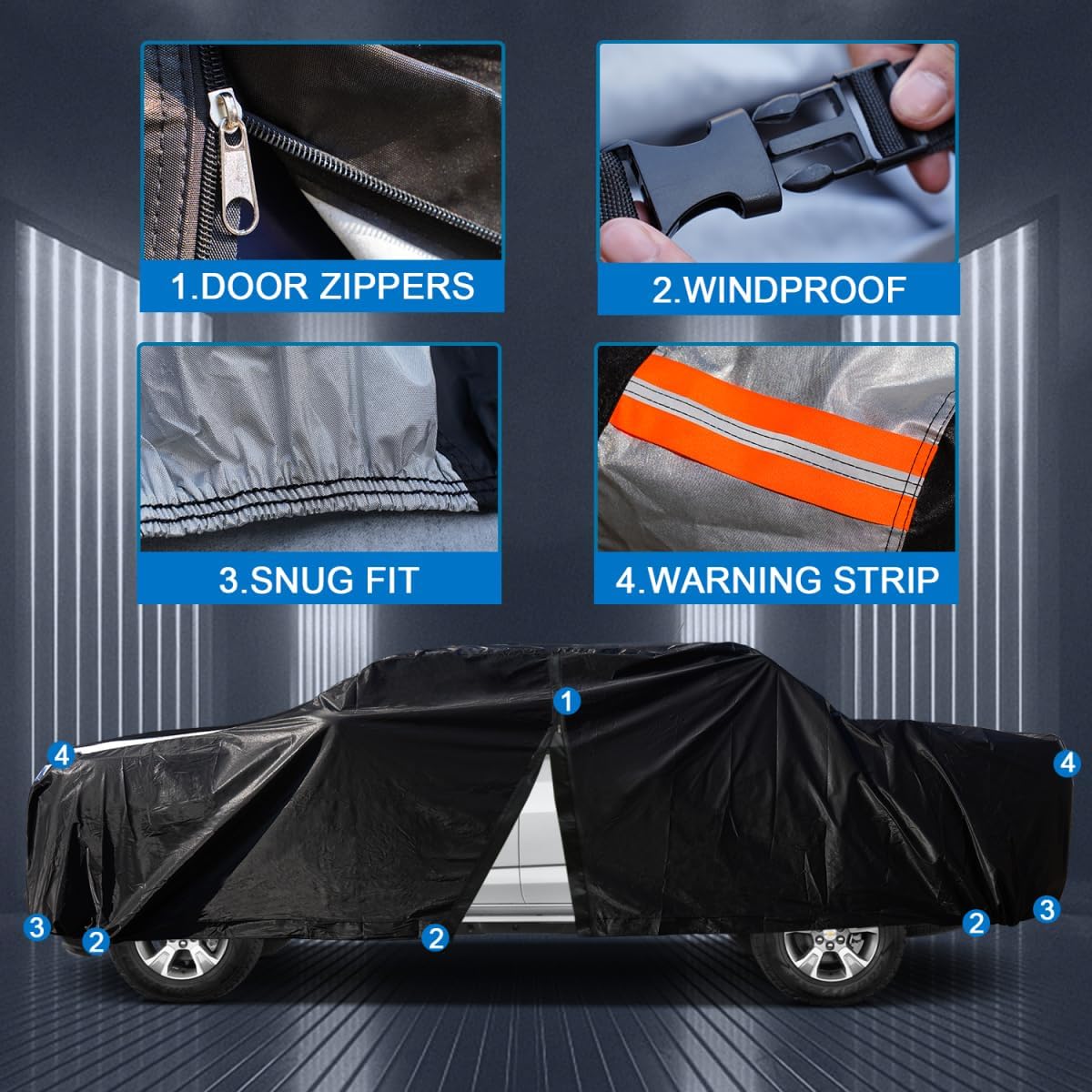 C10 Truck Cover Custom Fit 1960-2002 Standard/Extended/Crew Cab SB (6.5'-6.6') with Door Zipper, 12 Layers Outdoor Pickup Truck Cover Waterproof All Weather, for Wind Dust Rain UV Protector.