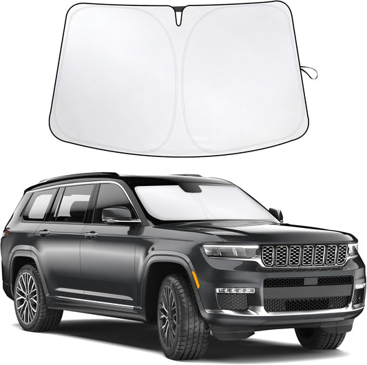 Econour Windshield Sun Shade for 2011-2025 Jeep Grand Cherokee/Grand Cherokee L Accessories SUV Window Sunshade Sun Visor Protector Foldable Blocks UV Rays Keep Your Car Cooler