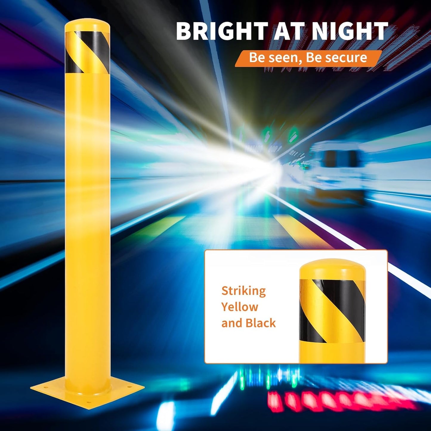 4.5x36 Inch Safety Bollard Post - Yellow Steel Bollard with Anchor Bolts (6-Pack) for Parking Lots, Walkways & Traffic Areas