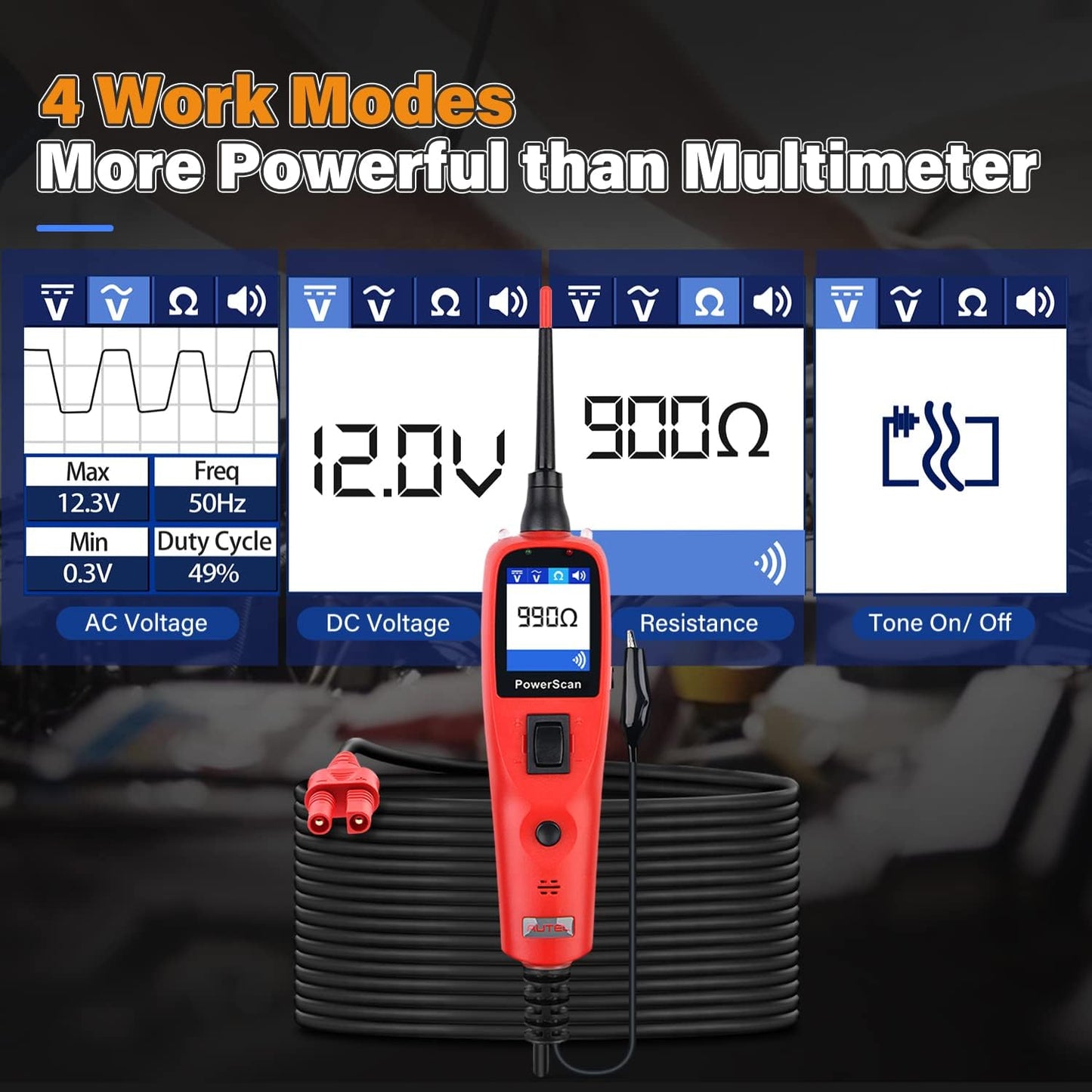 Autel PowerScan PS100 Automotive Circuit Tester 2.0, 12-24V Power Circuit Probe Tool, Auto Electrical Short Open Circuit Finder, AC/DC/Resistance/Component/Signal/Test Tool, w 20ft Extension Cable