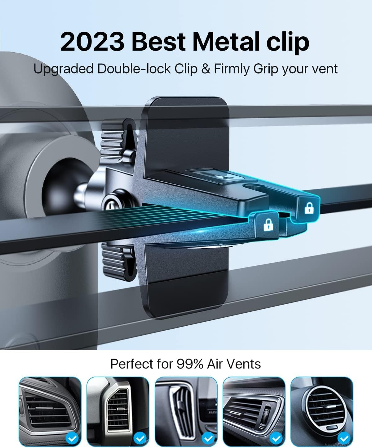 andobil Car Phone Mount - Military Sturdy, Firmly Grip & Never Slip, Ultra Stable, Easy Used, Compatible with iPhone 16 Pro Max, 16, 15, 14, 13, 12 Android Samsung S24 S23, Silver Car Vent Accessories