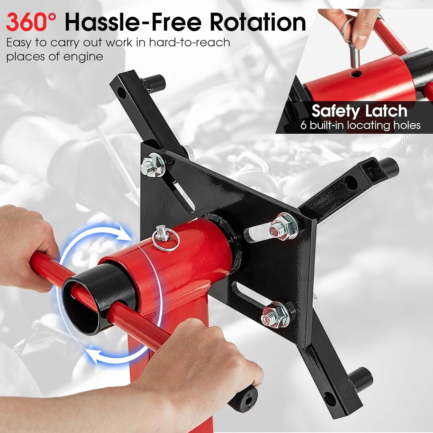 Goplus Engine Stand, 750 LBS (3/8 Ton) Motor Stand with Wheels, 360 Degree Rotating Head & Adjustable Arms, Heavy-Duty Metal Engine Holder for Garage, Auto Repair, Red