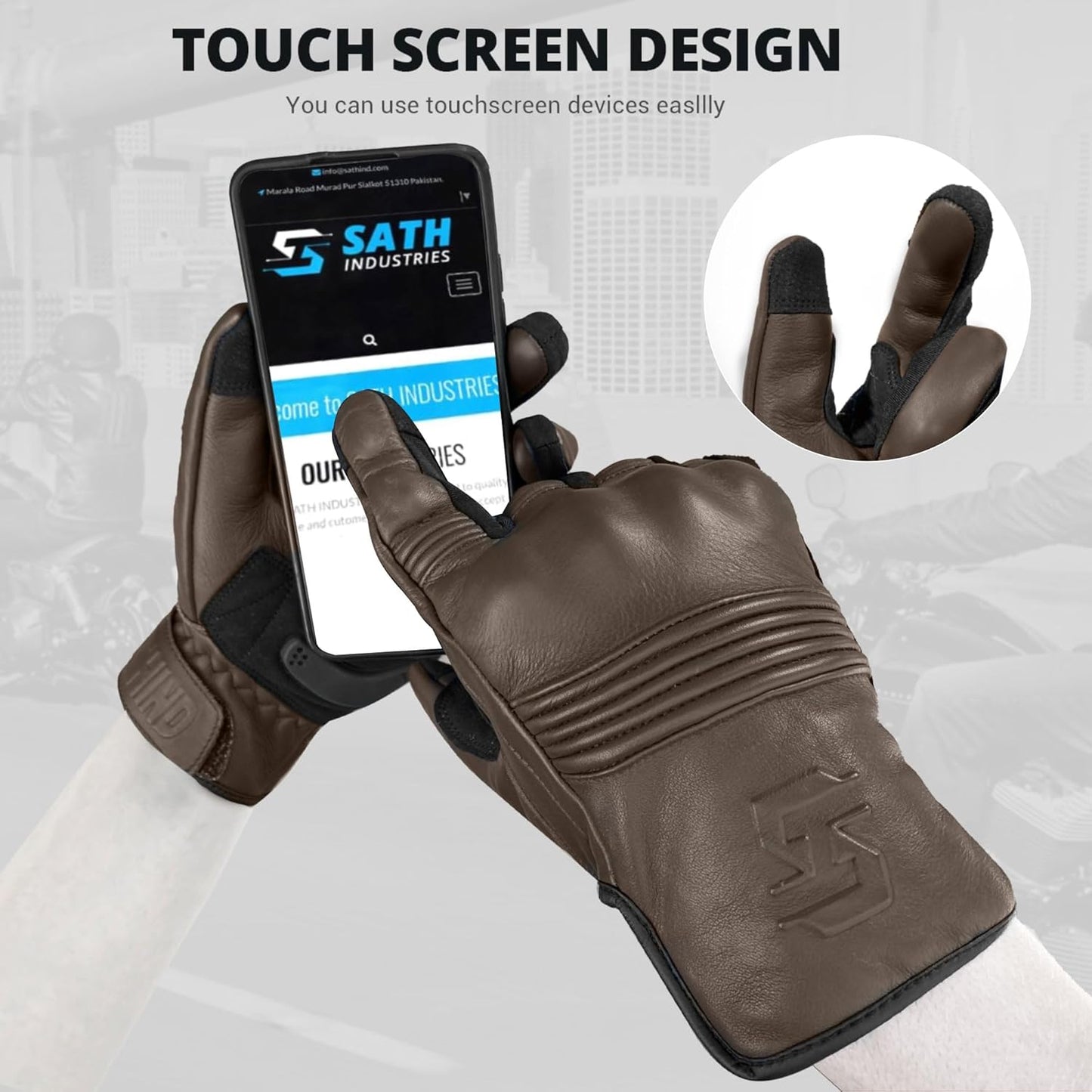 Leather Motorcycle Gloves for Men and Women | Touchscreen | Full Finger | Goatskin Leather Hard Knuckle Motorcycle Riding Gloves (Classic Brown, XX-Large)