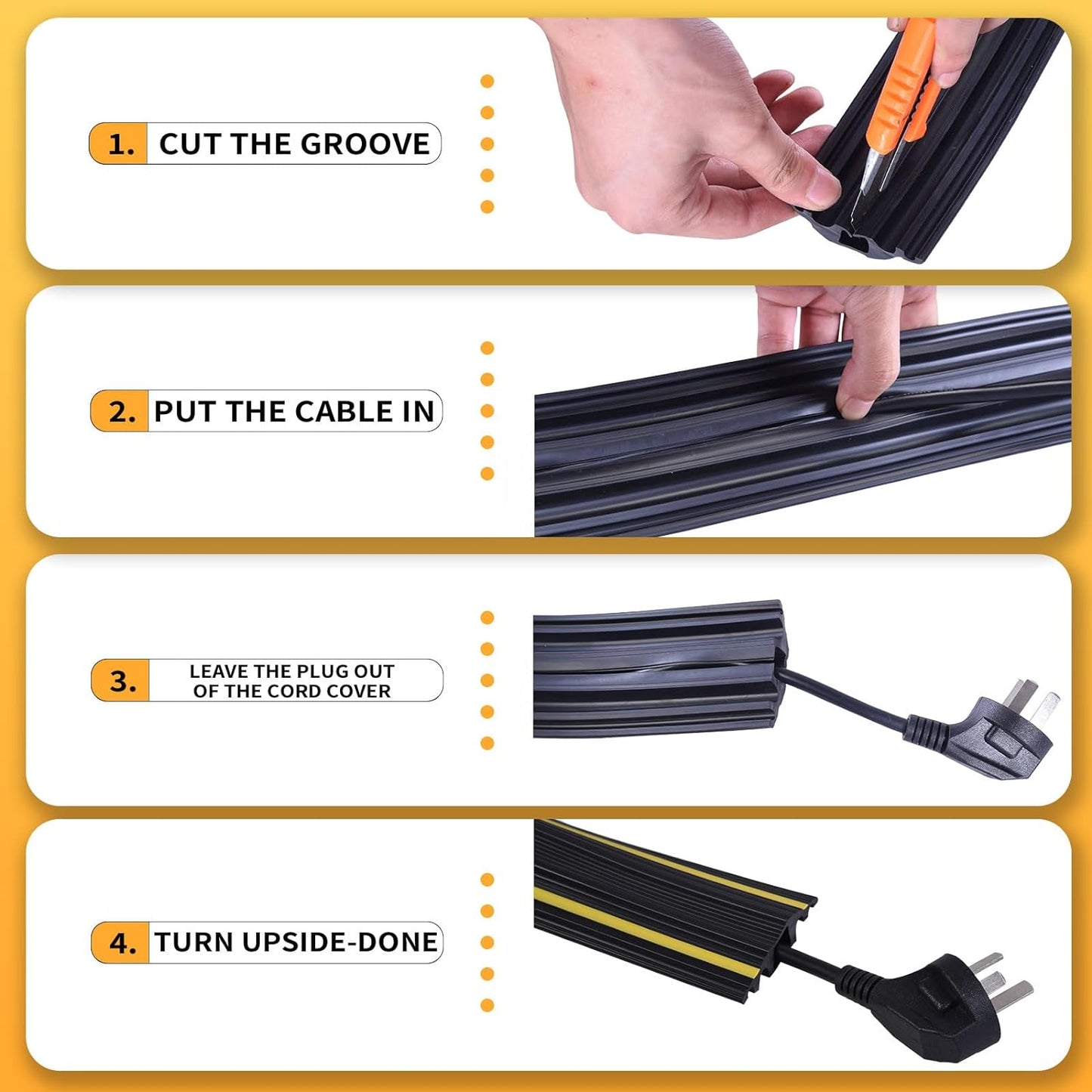 6FT Floor Cord Cover-Cord Cover Floor,Power Cable Protector Soft Extension Floor Cable Cover to Organize and Protect Wire on Floor, Electrical Cord Covers for Floor (6ft)