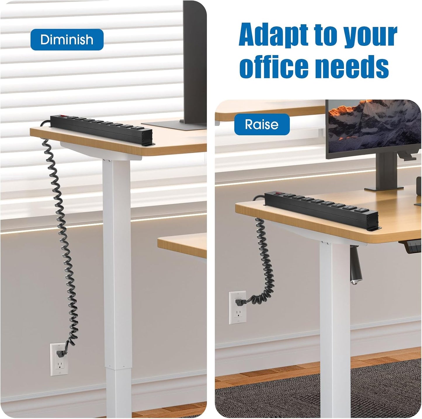 HHSOET 8 Outlet Metal Wall Mount Power Strip, Mountable Outlet with Switch, Heavy Duty Wide Spaced Surge Protector, 10 FT SJT 14AWG Black Spring Cord.