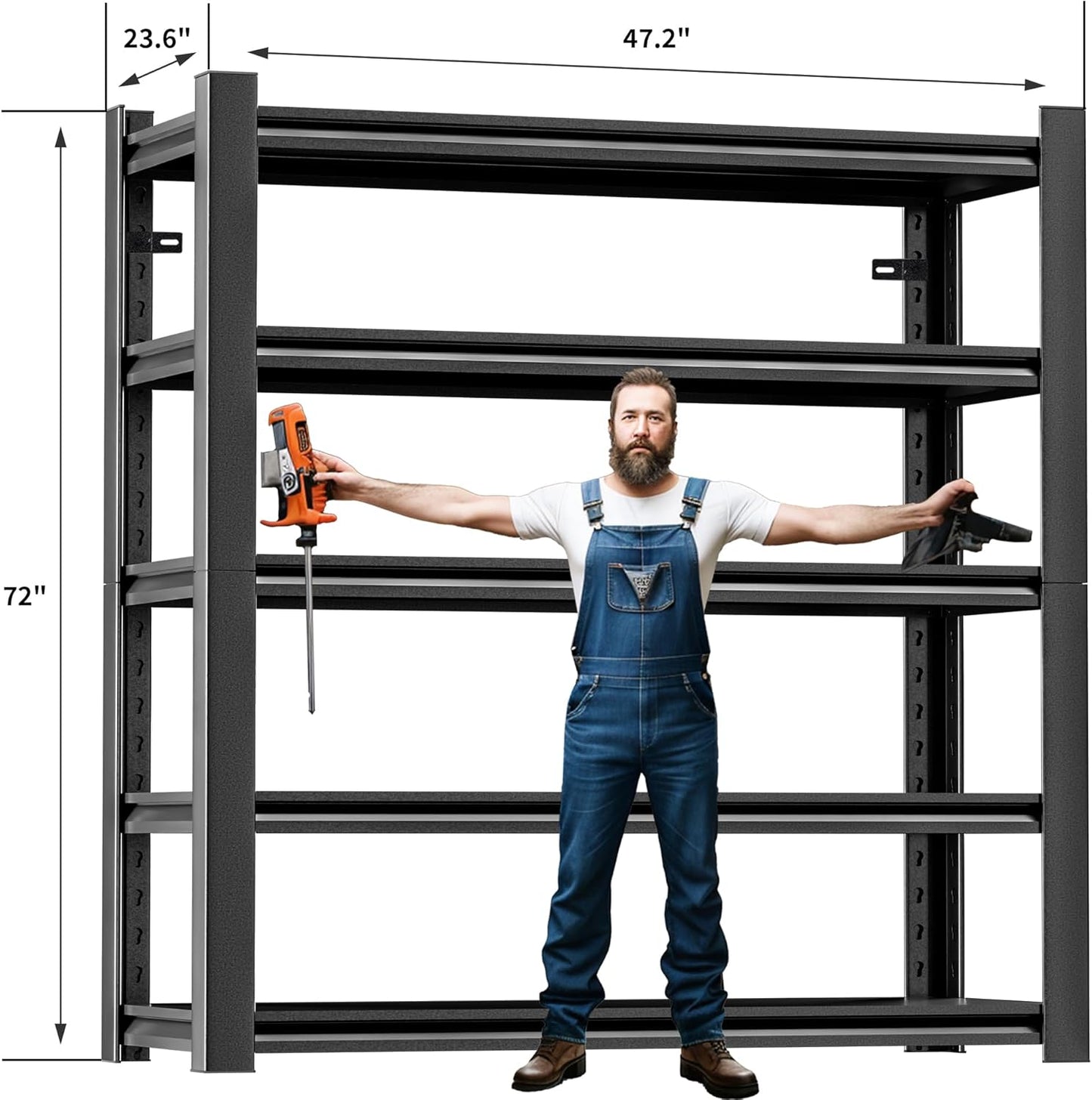 Garage Shelving,5 Tier 72"X47.2"X23.6"Inches,Storage Shelves Heavy Duty Thickened Metal Shelves Shelving Units and Storage,Garage Shelves Unit for Basement Metro