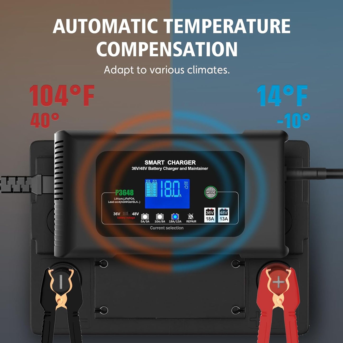 Golf cart Battery Charger, 36V 18A and 48V 13A Trickle Charger,36 Volt Golf Cart Charger,for Club Car,EZGO & Yamaha,Lithium,LiFePO4,Lead-Acid AGM/Gel/SLA..Battery Chargers,Crowfoot Plug