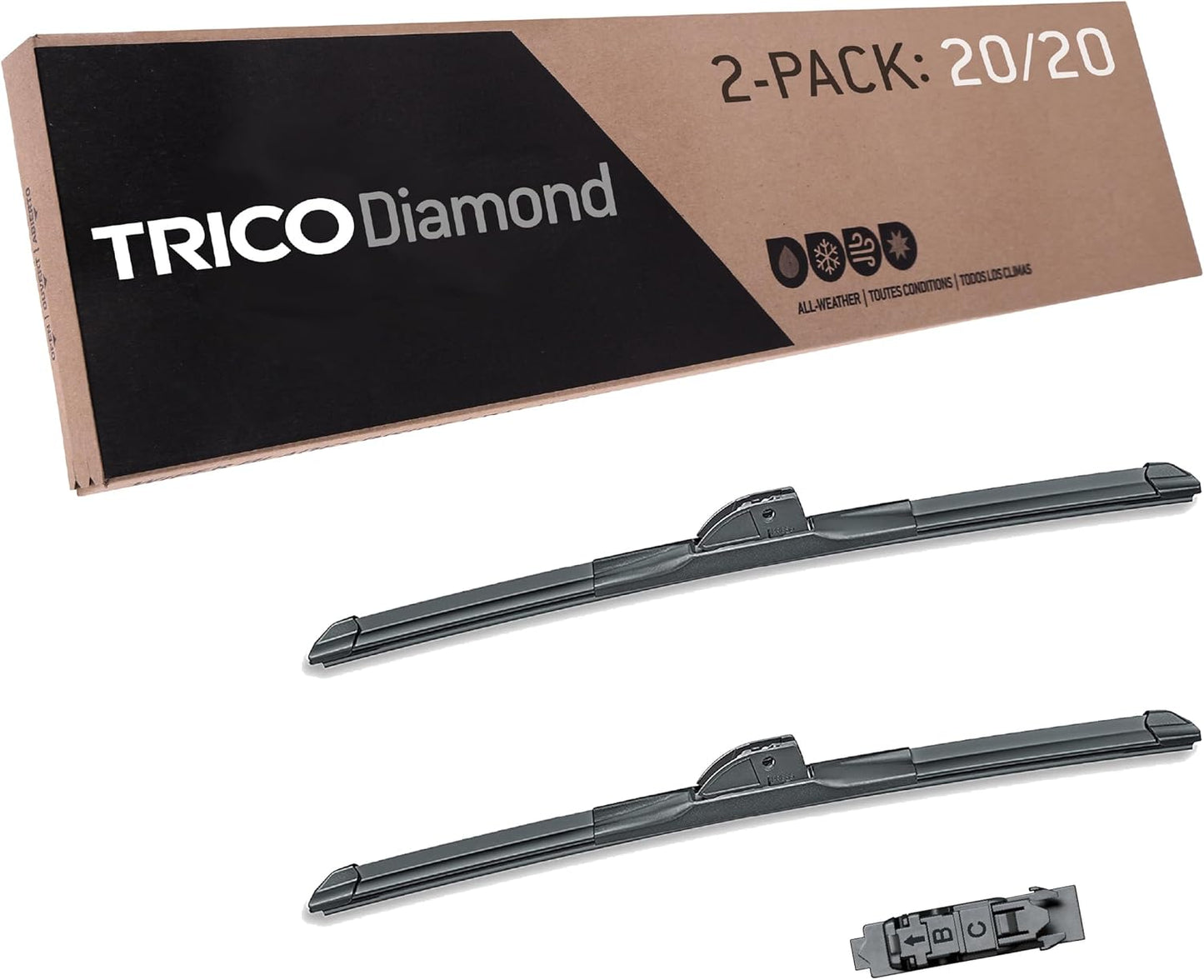 TRICO Diamond 20" + 20" Premium Automotive Replacement Windshield Wiper Blades (Set of 2), Passenger and Driver Side All-Weather Beam Wiper Blades for Select Vehicle Models