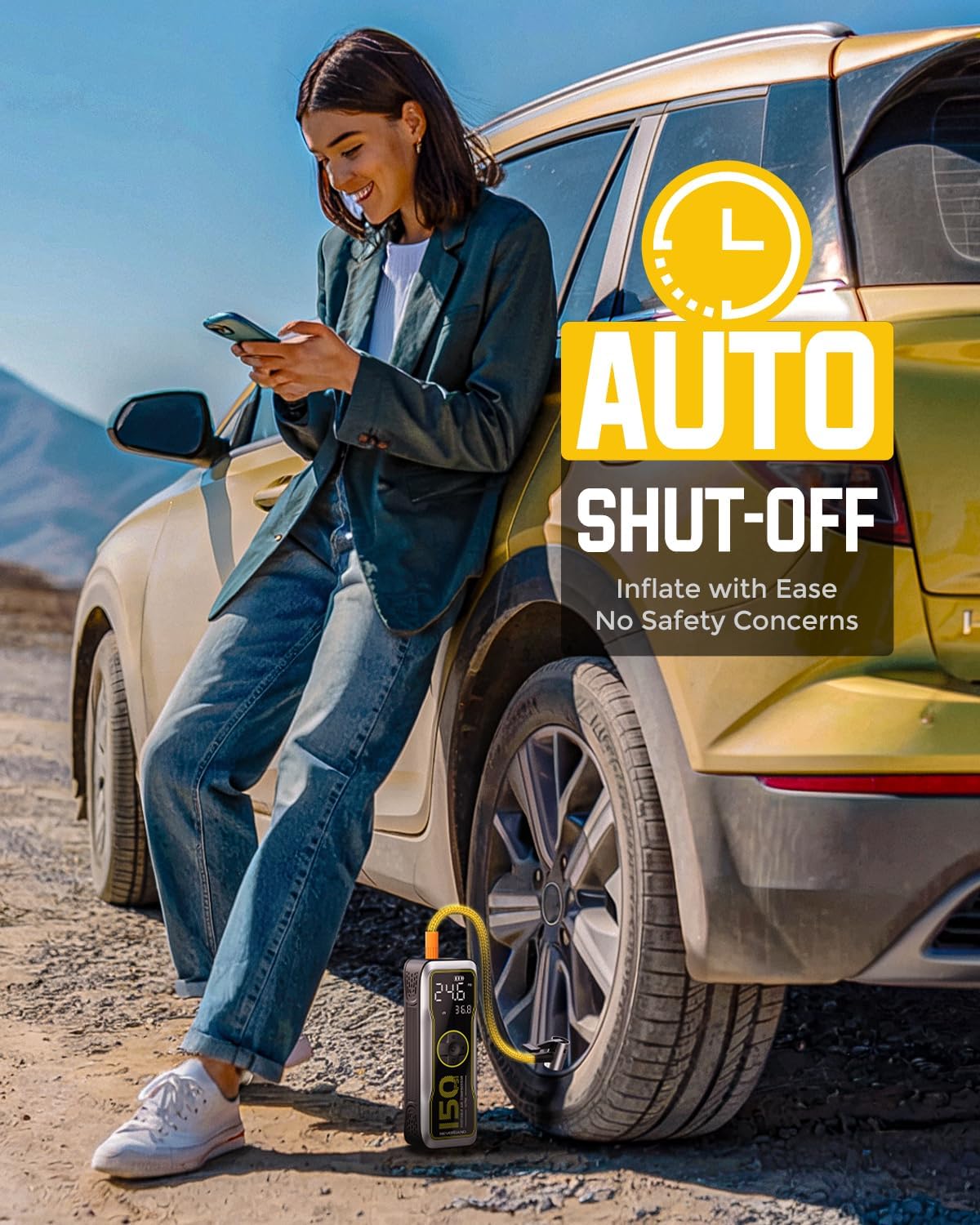 NEVERLAND Tire Inflator Portable Air Compressor - 16000mAh 150PSI Air Pump for Car Tires with Large LED Display,12V DC Tire Inflator with LED Light,Auto shut-off, for Car Motorcycle Bicycle Balls