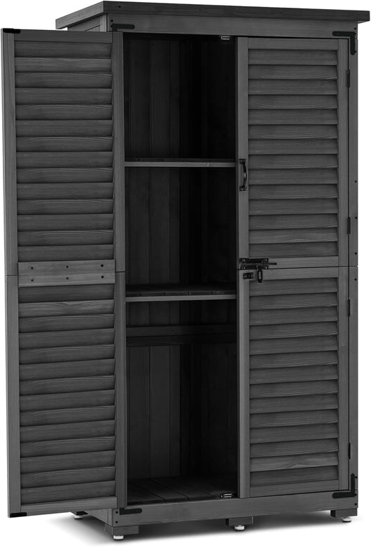 MCombo Outdoor Storage Cabinet, Garden Storage Shed, Outside Vertical Shed with Lockers, Outdoor 63 Inches Wood Tall Cabinet for Yard and Patio 0870 (Grey)