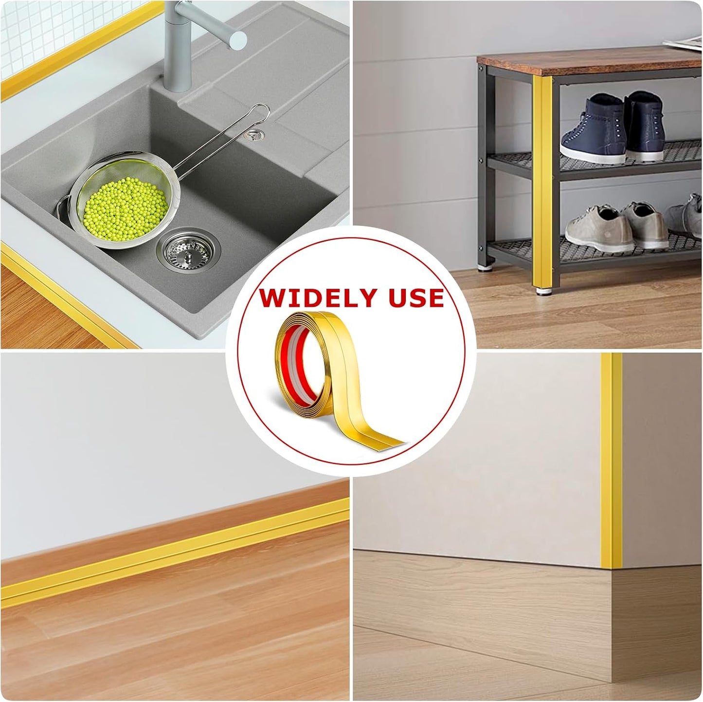 Flexible Wall Corner Protector Moulding Trim Peel and Stick Wall Corner Guards Edge Protector Self Adhesive Molding Trim Strip for Edge Ceiling (Gold, 1.6 in x 20 Ft)