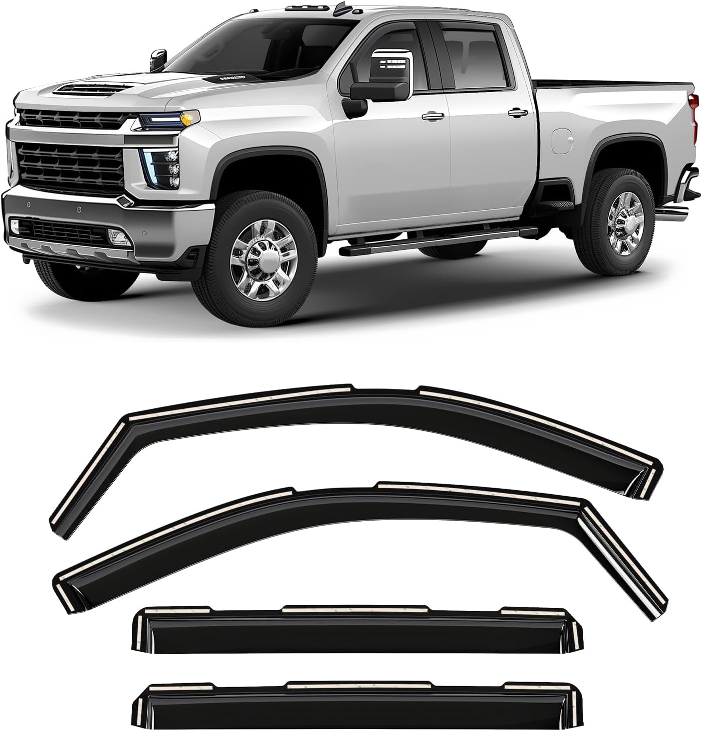 Window Deflectors Smoke Tinted in-Channel Side Window Vent Visor Deflectors Rain Guards Compatible with Silverado/Sierra 2500HD/3500HD 2020-2025 Crew Cab - 4pcs. GW0866