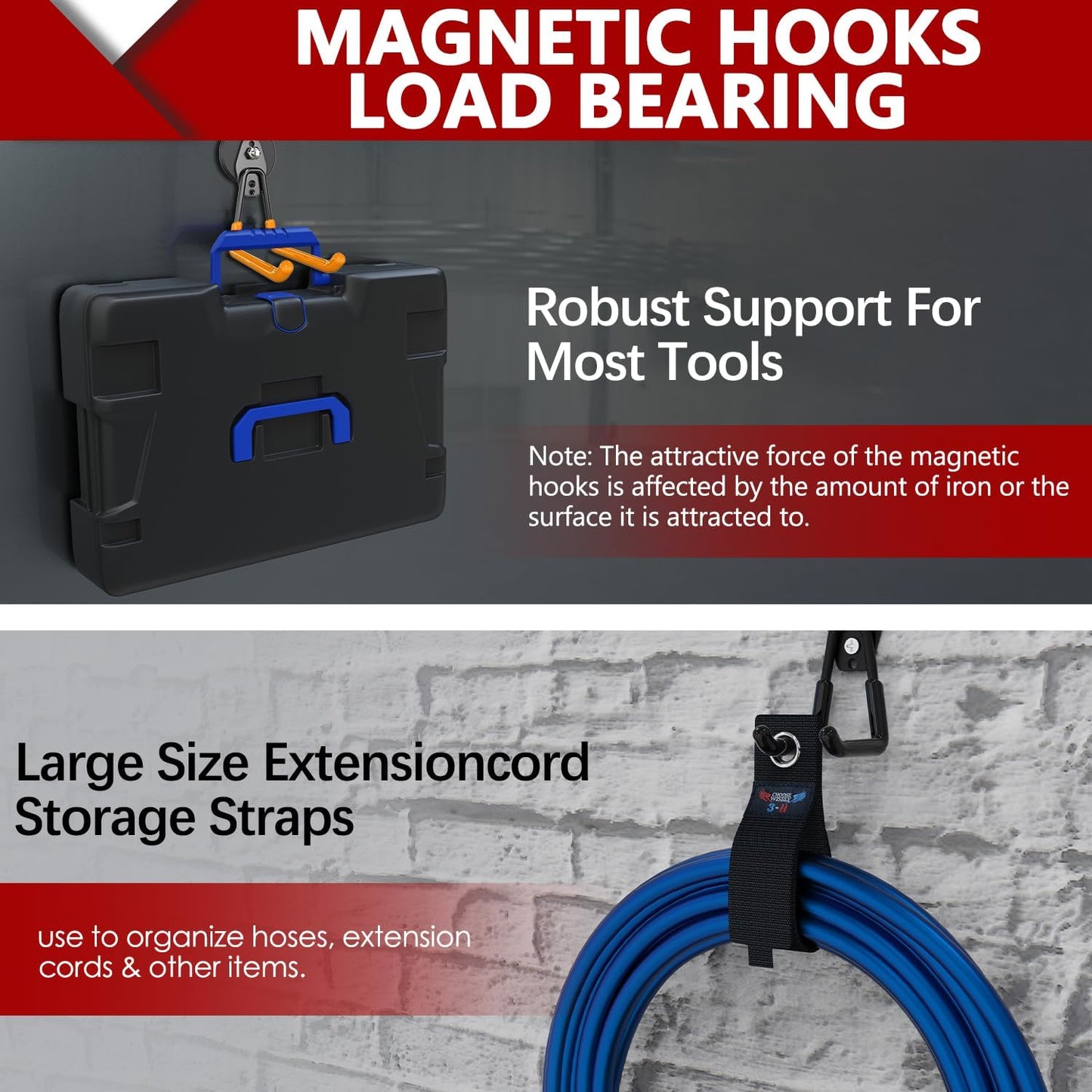 3-H Heavy Duty Magnet Garage Hooks 4 Pack, Extra Large Strong Magnetic Hooks for Hanging Cordless Power Drill, Utility Magnetic Tool Holder for Metal Cabinet, Steel Pegboard, Toolbox, Garage(Orange)