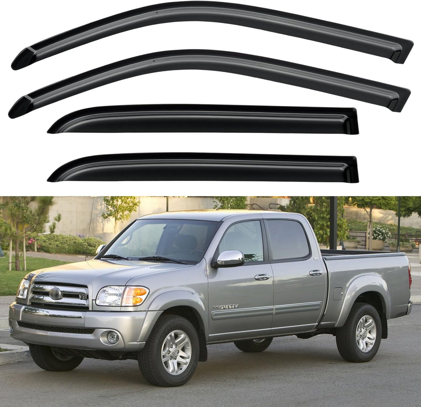 Window Visors Rain Guards for 2004 2005 2006 Toyota Tundra Double Cab, Out-Channel Window Vent Wind Deflectors Visors Shades for 04 05 06 Tundra Crew Cab