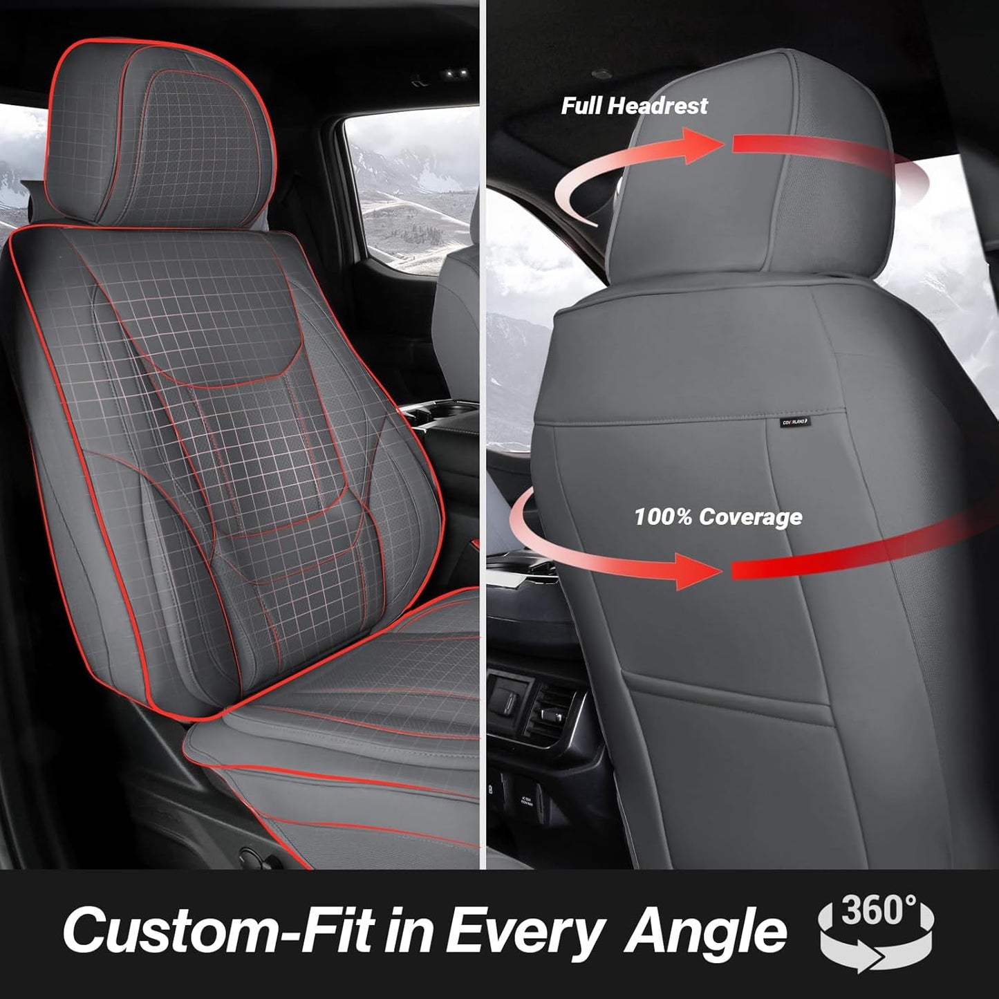 Coverland Custom Car Seat Covers Compatible with 2011-2018 RAM 1500 Quad Cab, Crew Cab - Premium Leather Non-Slip Waterproof Custom Interior Protector Full Set-Dark Gray [See Size Chart-Size X144]